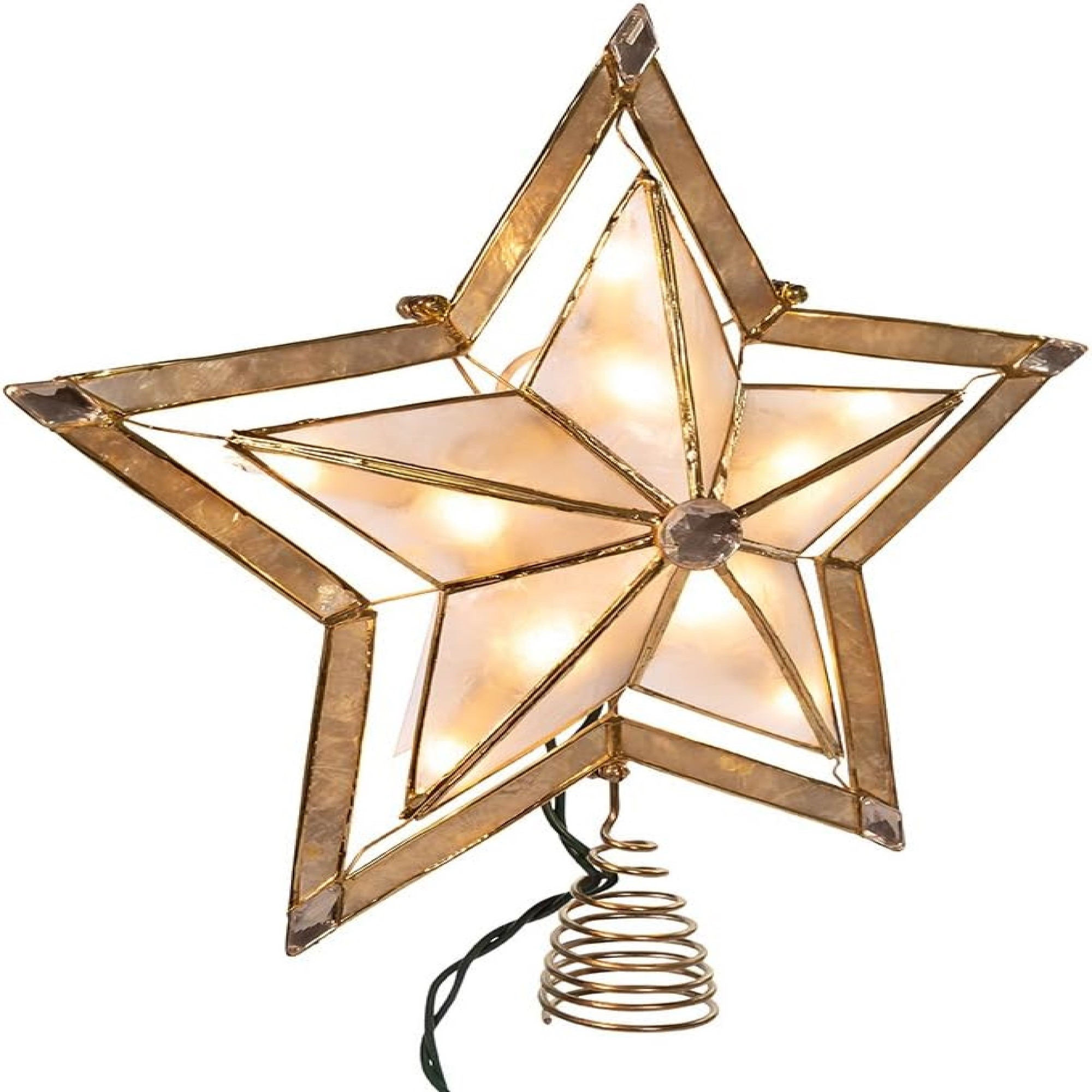 Kurt Adler 5-Point Christmas Star With Smoke Capiz Treetop, 10 inches