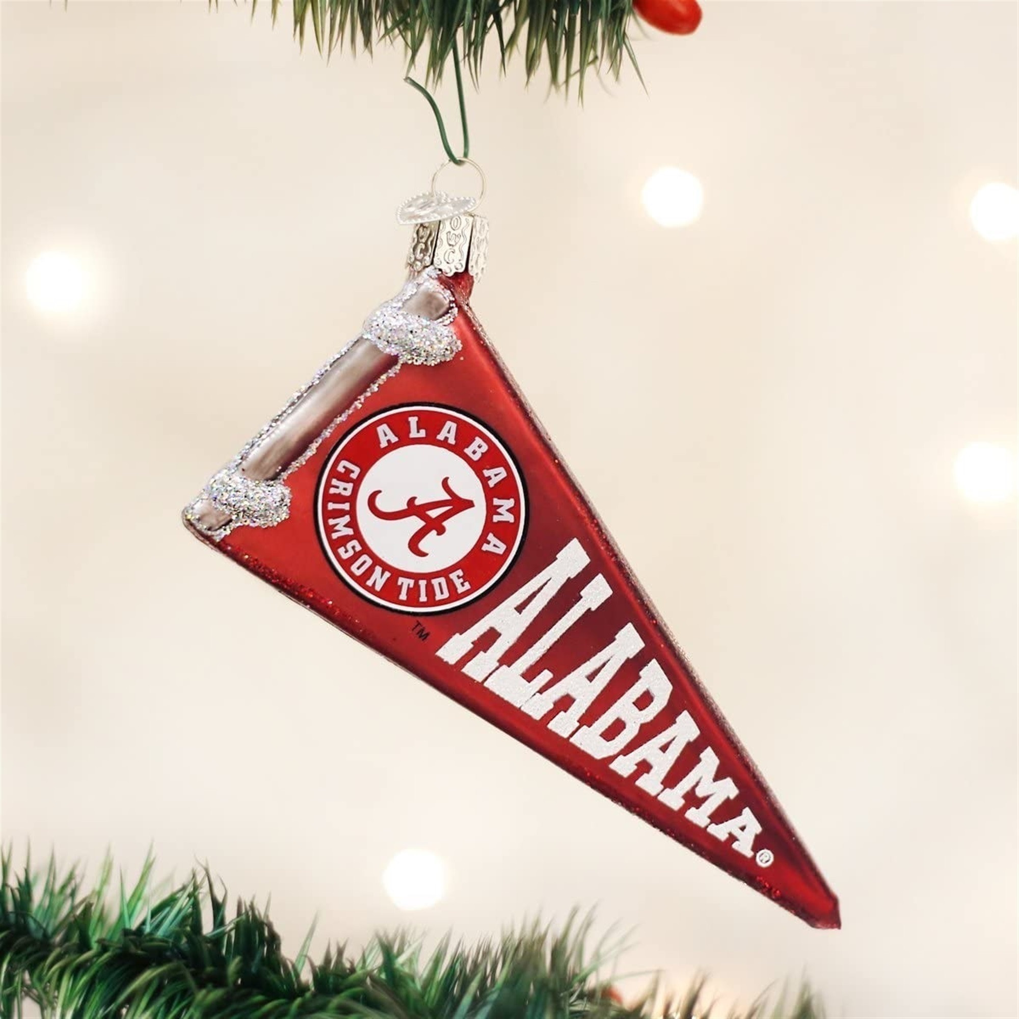 Old World Christmas Glass Blown Ornament for Christmas Tree, Alabama Pennant