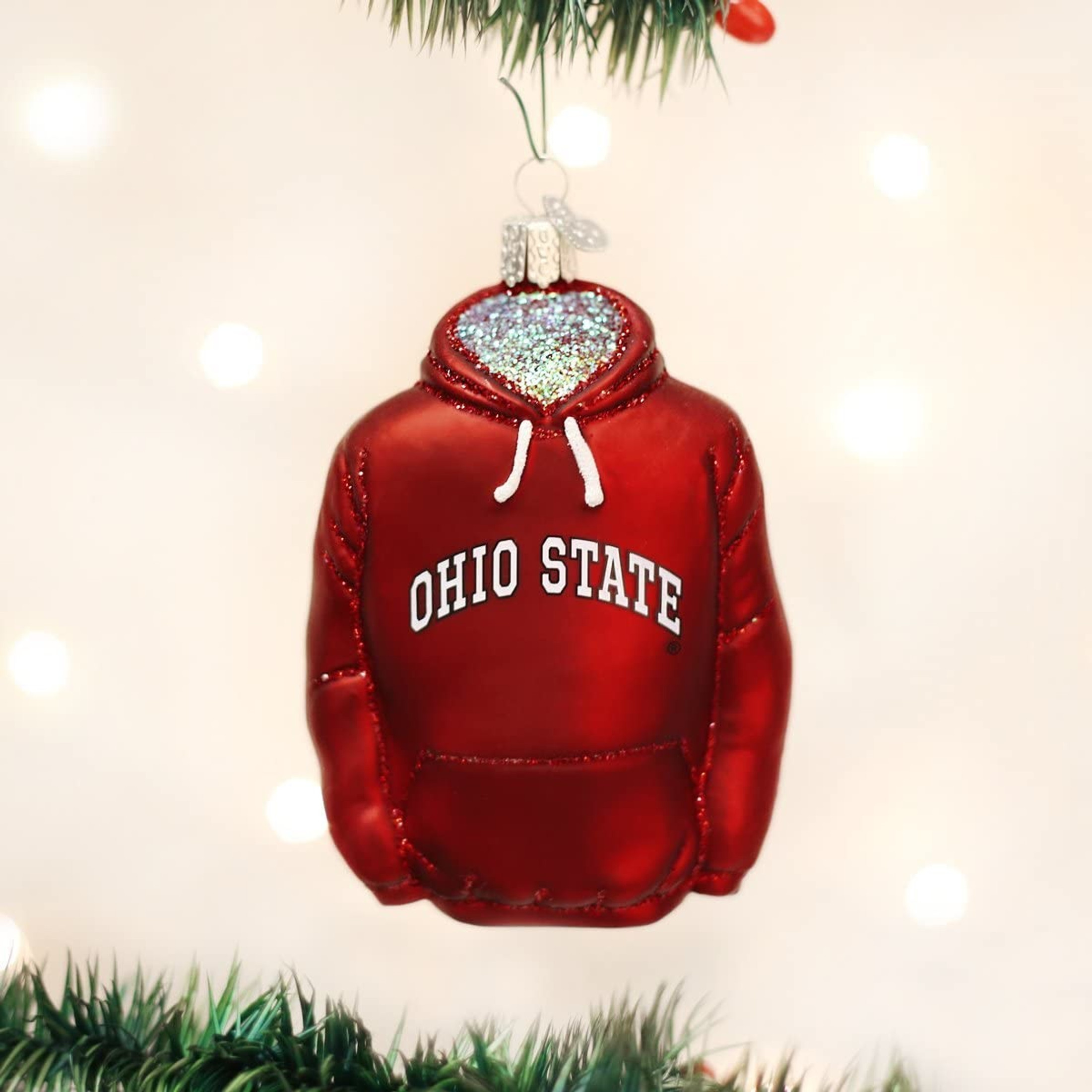 Old World Christmas 64803 Glass Blown Ohio State Hoodie Ornament