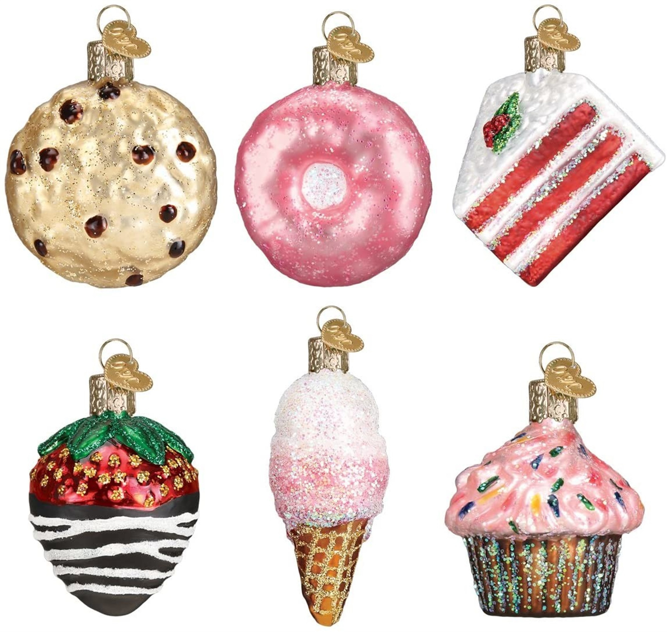 Old World Christmas Glass Blown Christmas Ornament, Mini Dessert 6-Piece Set