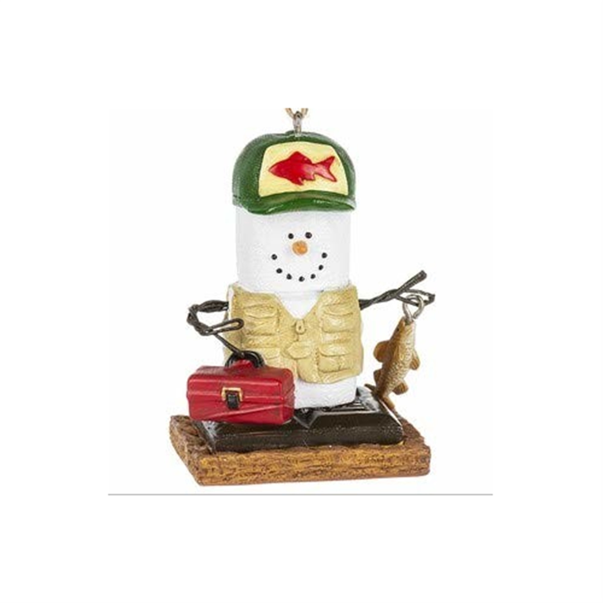 Ganz Hanging Resin S’mores Snowman Ornament for Christmas Tree, Fisherman with Tackle Box