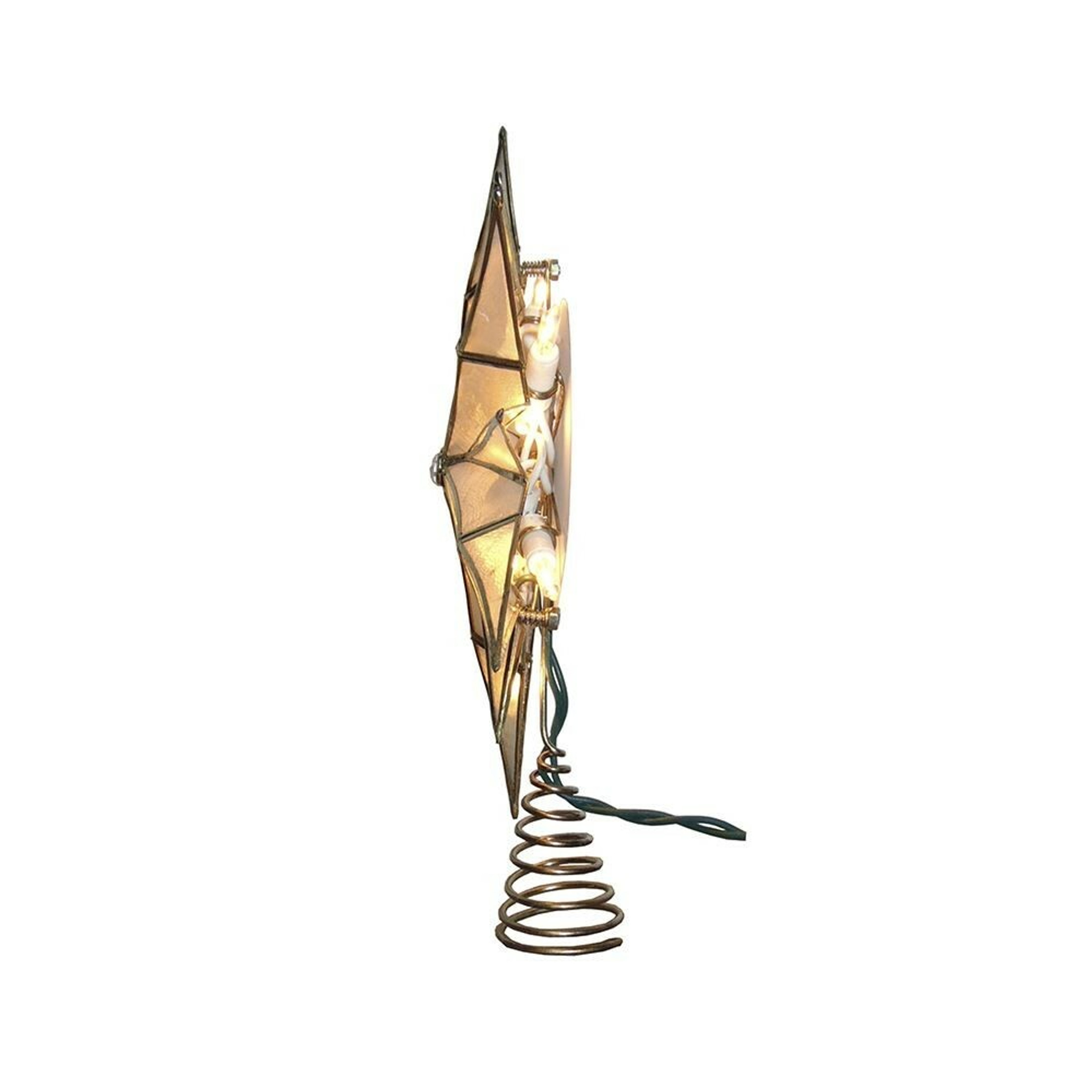 Kurt S. Adler 10-Light 12-Point Capiz Star and Center Gem Treetop, Gold, White