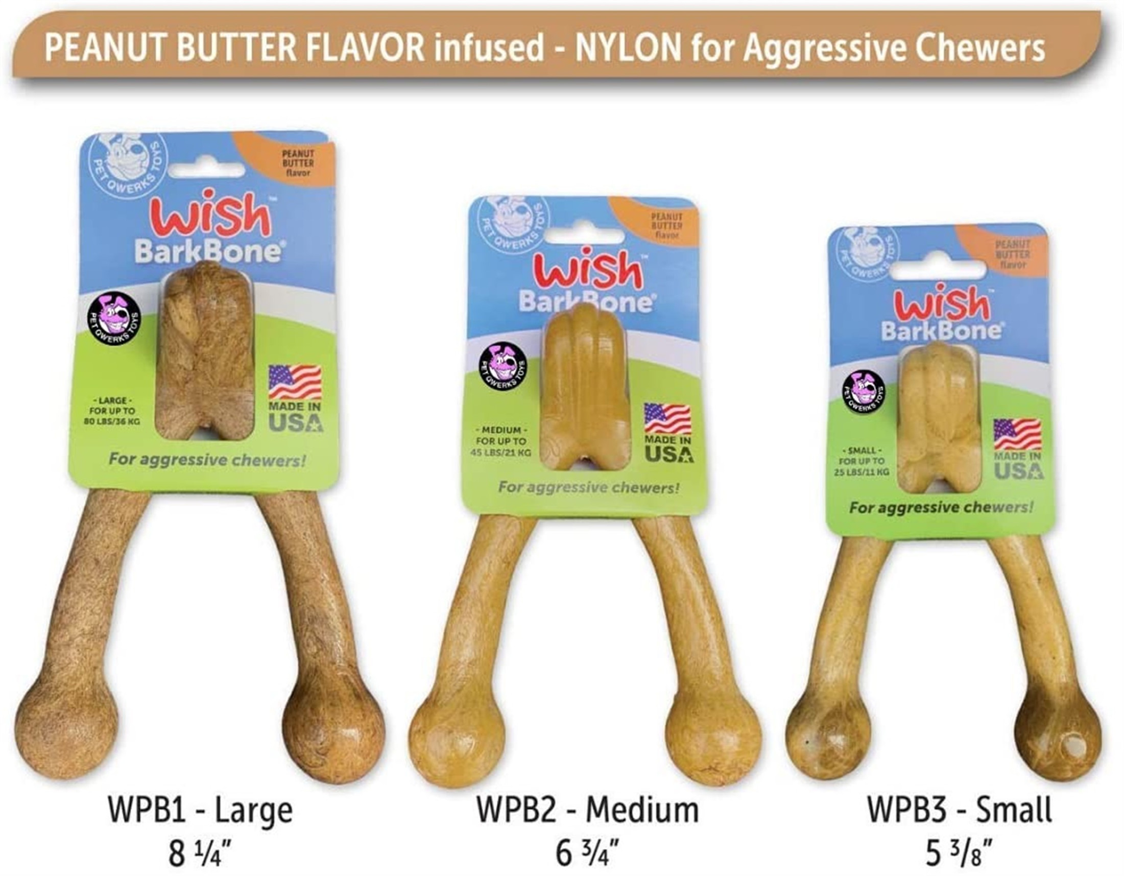 Pet Qwerks Wish BarkBone - For Aggressive Chewers, Peanut Butter, Size L