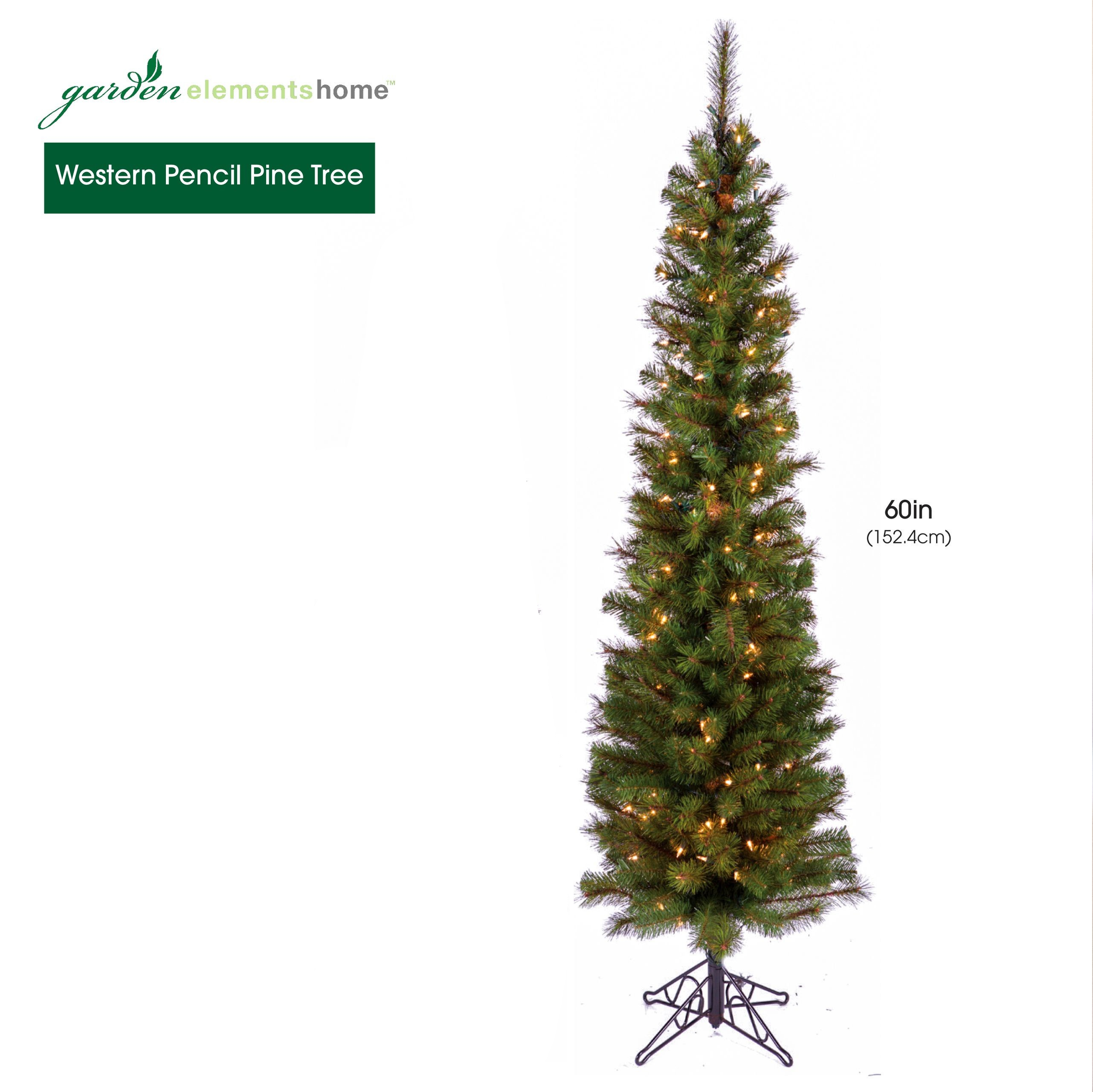 Garden Elements Artificial Pre-Lit Western Pine Pencil Christmas Tree, 248 Tips, 100 Clear Lights, 5 ft
