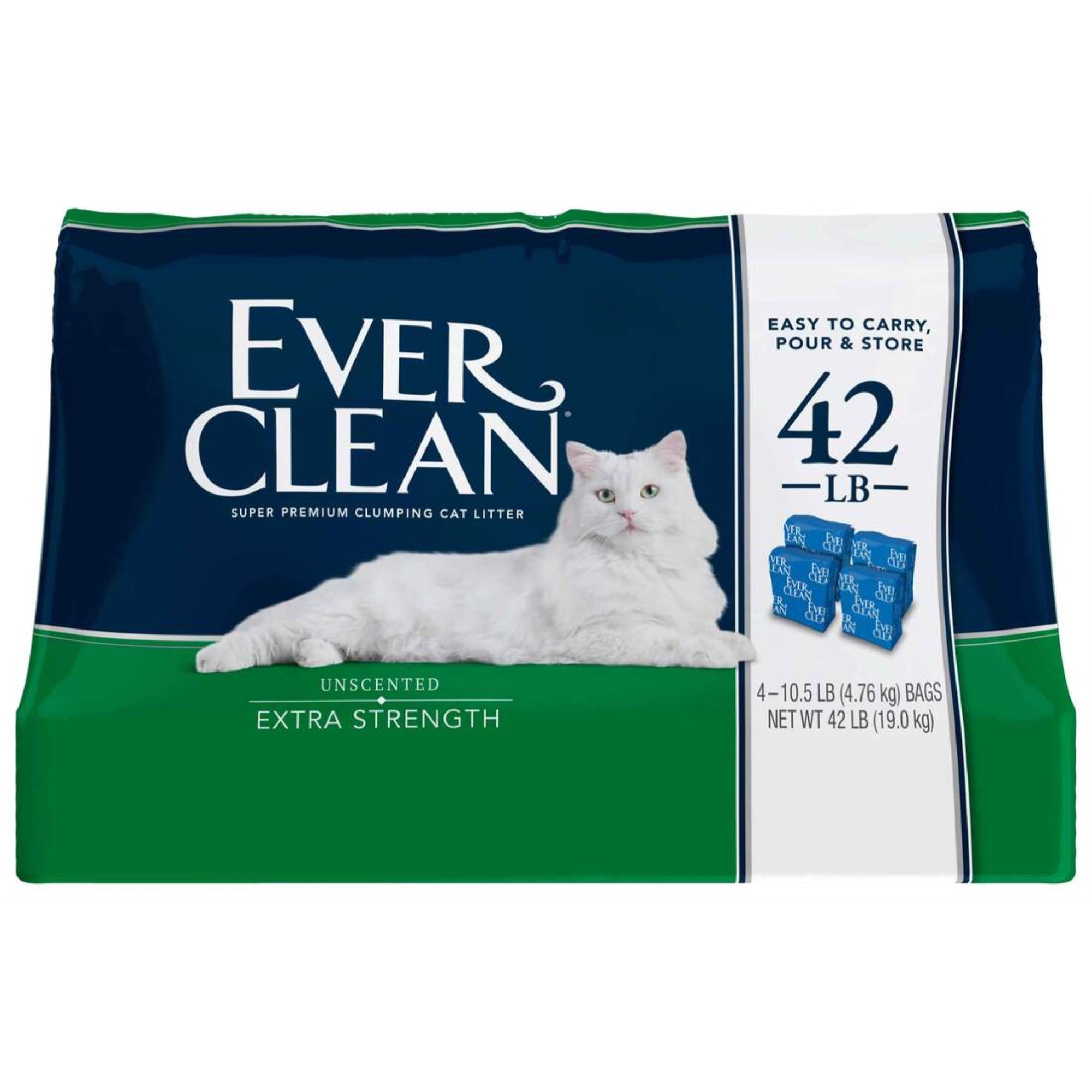 Ever Clean Super Premium Clumping Cat Litter — Extra Strength Unscented, 10.5lb (4 Pack)