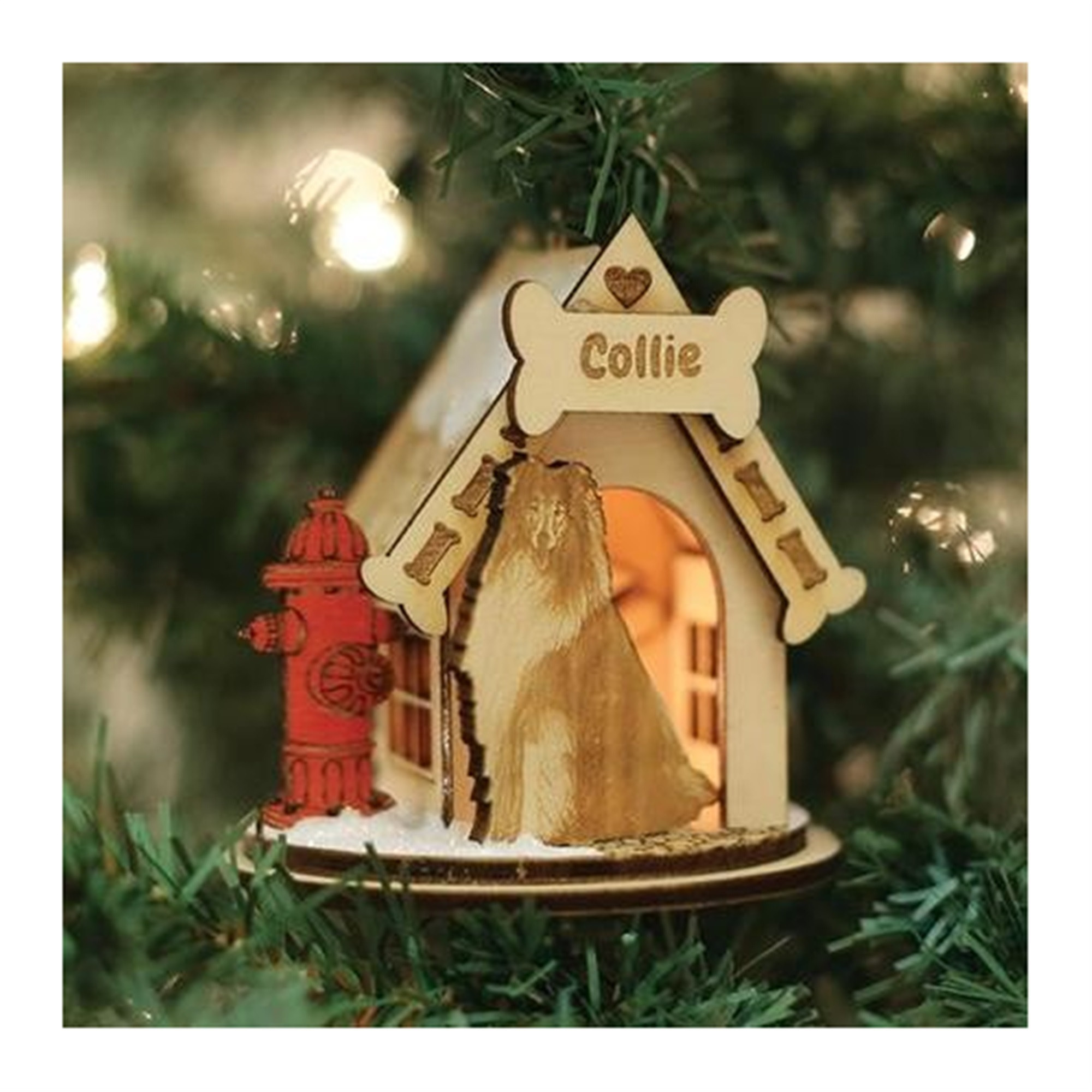 Old World Christmas K-9 Cottage Wooden Doghouse Ornament for Christmas Tree, Collie