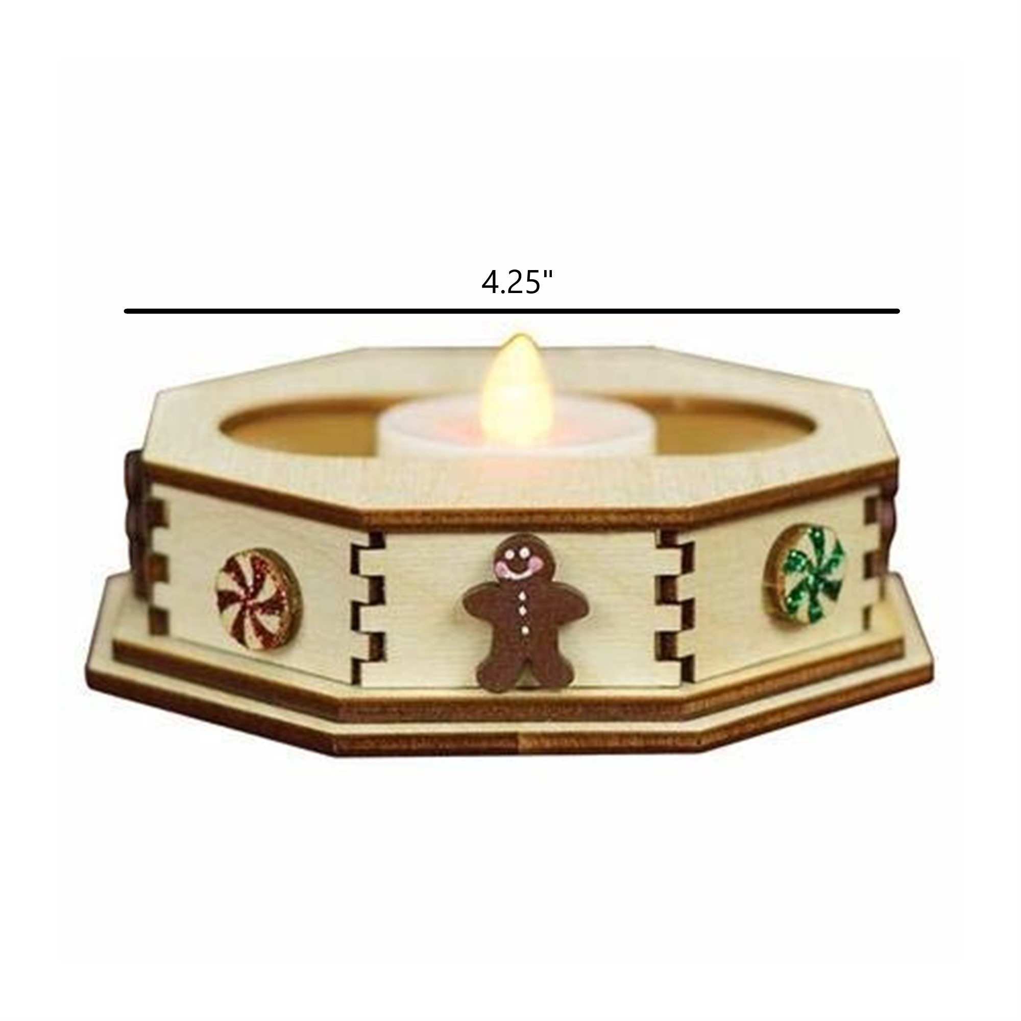 Old World Christmas Wooden Ginger Cottage Battery-Operated Tealight Display, Mint, Small, 4.25"