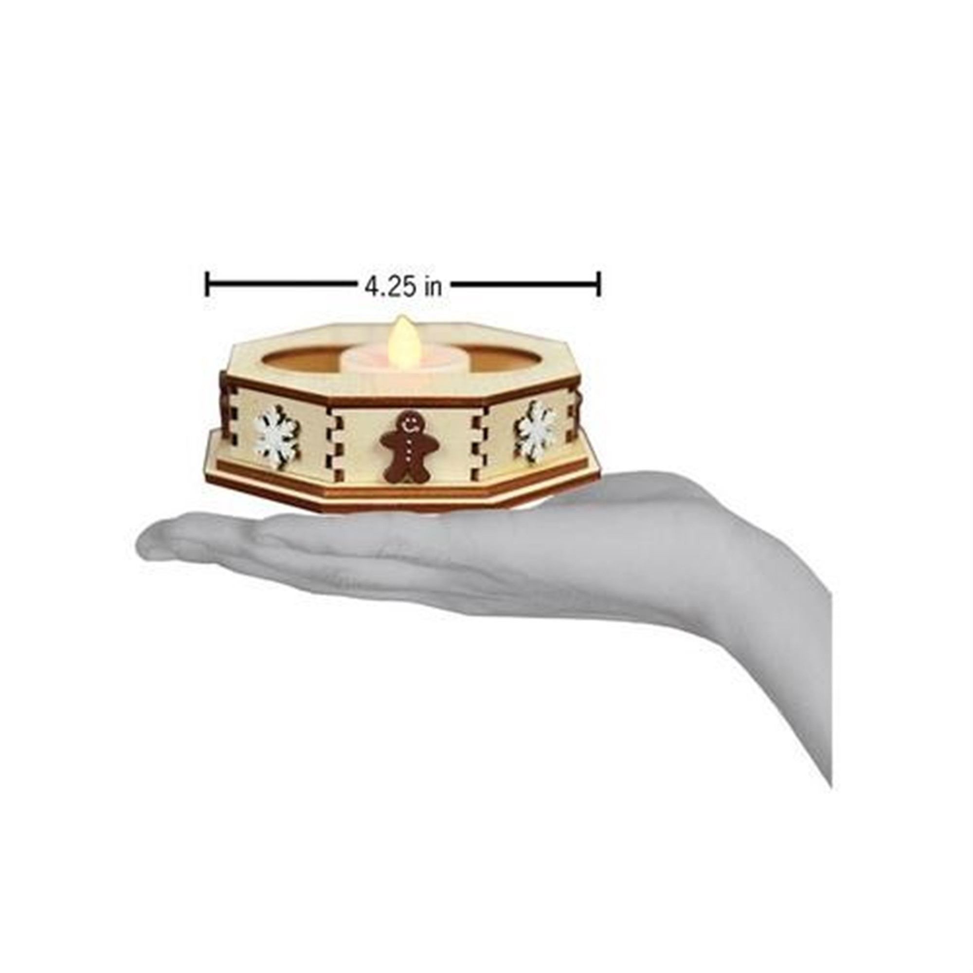 Old World Christmas Ginger Cottages Snowflake Tealight Display — Wooden Snowflake Stand with Battery Tea Light, 4.25"