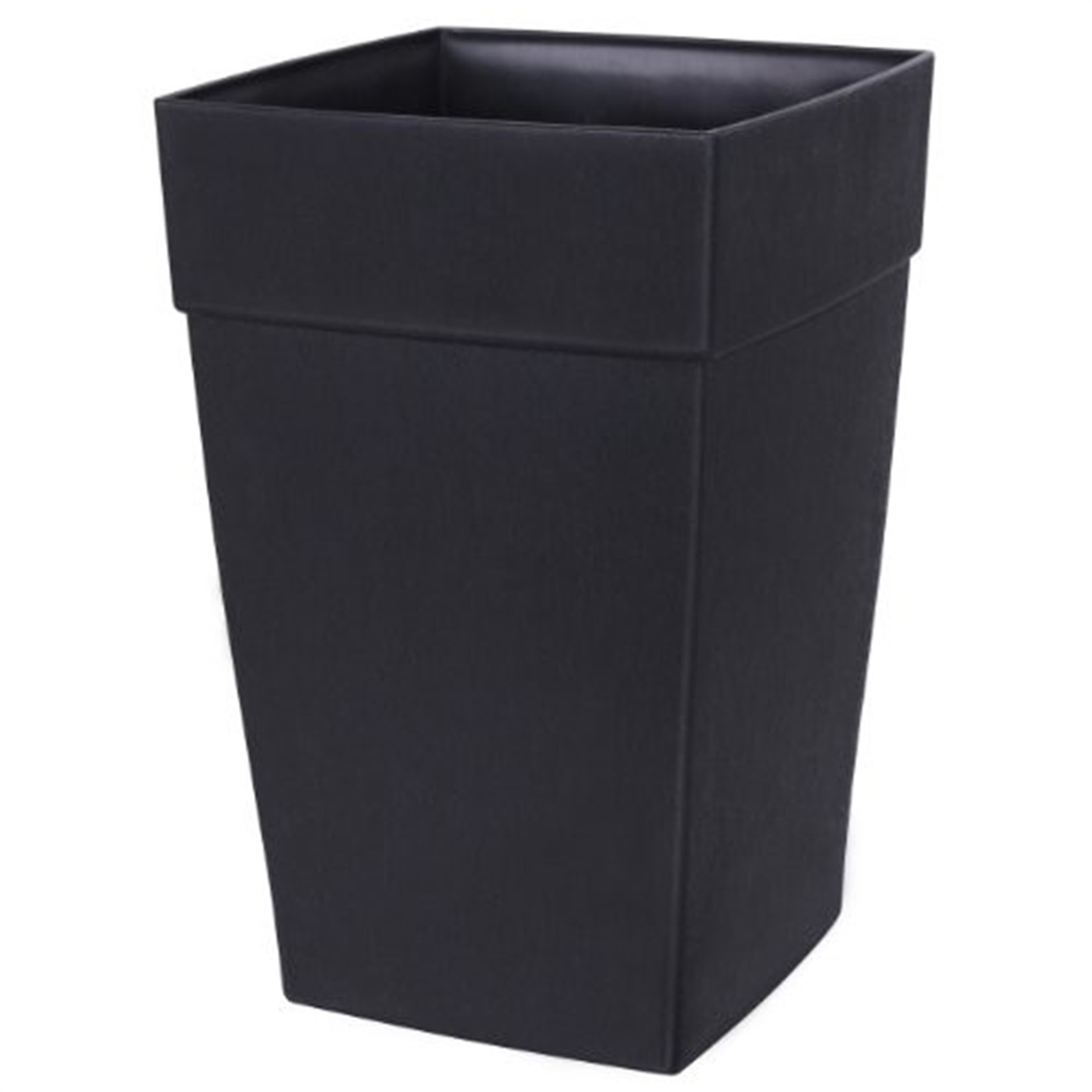 DCN Harmony Plastic Indoor/Outdoor Tall Self-Watering Square Planter, Black, 18in