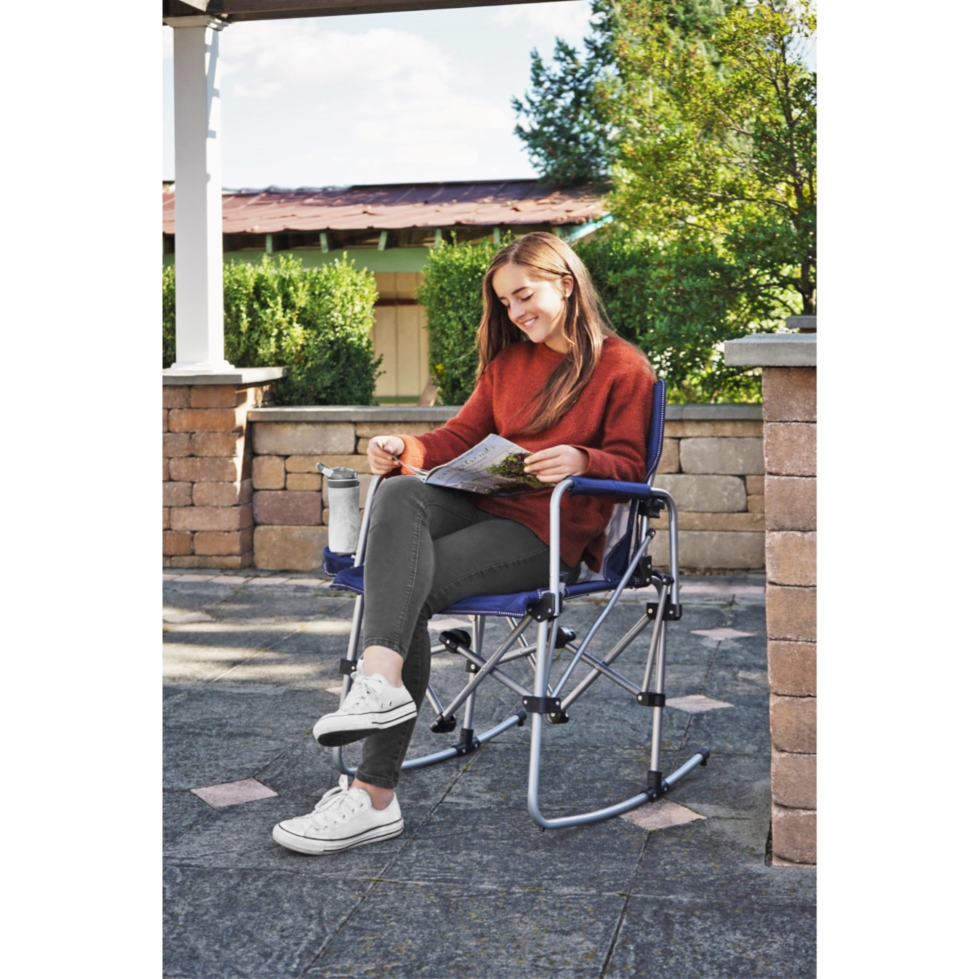 Zenithen Limited Navy/Grey Rocking Director Folding Chair with Side Table