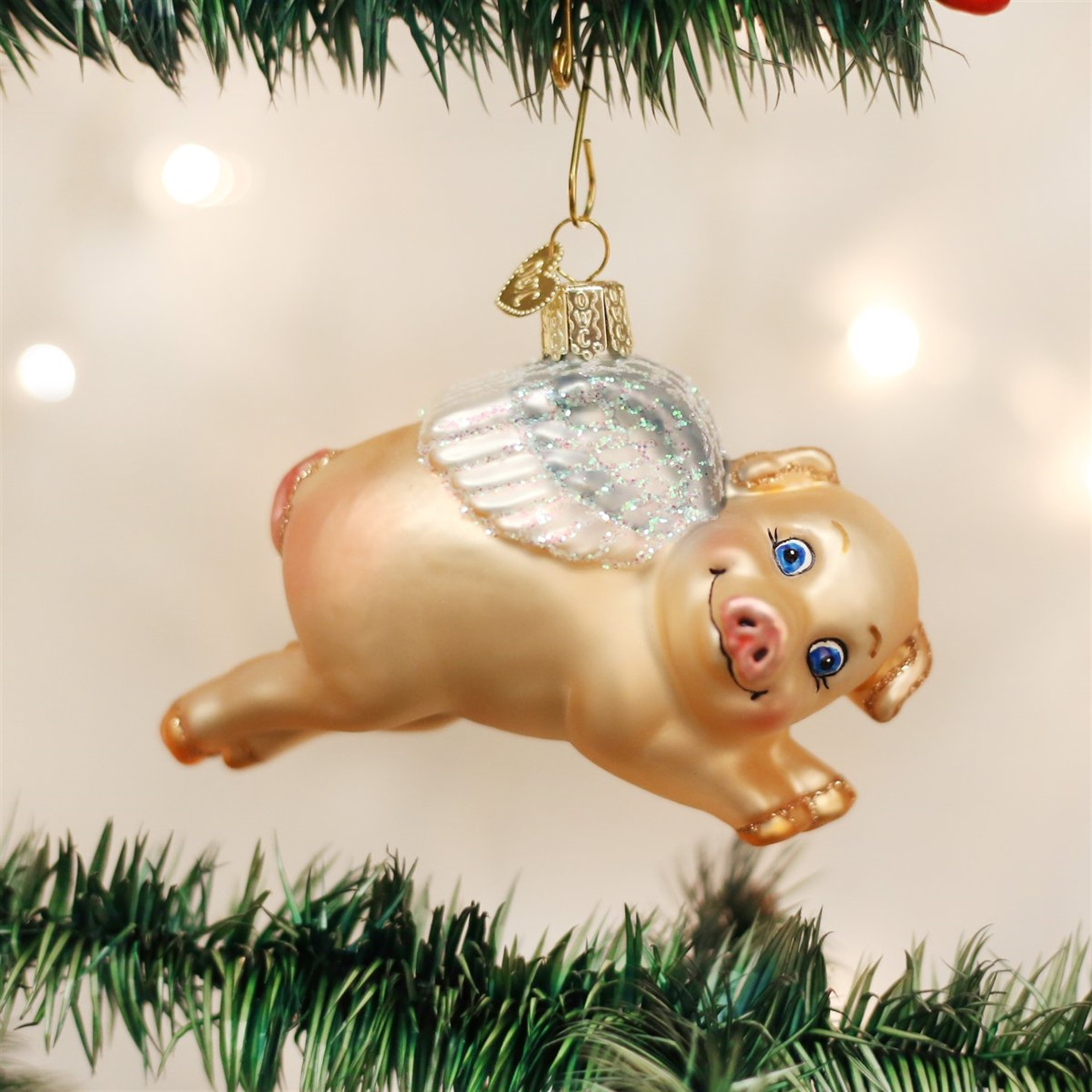 Old World Christmas Blown Glass Ornaments for Christmas Tree, Flying Pig