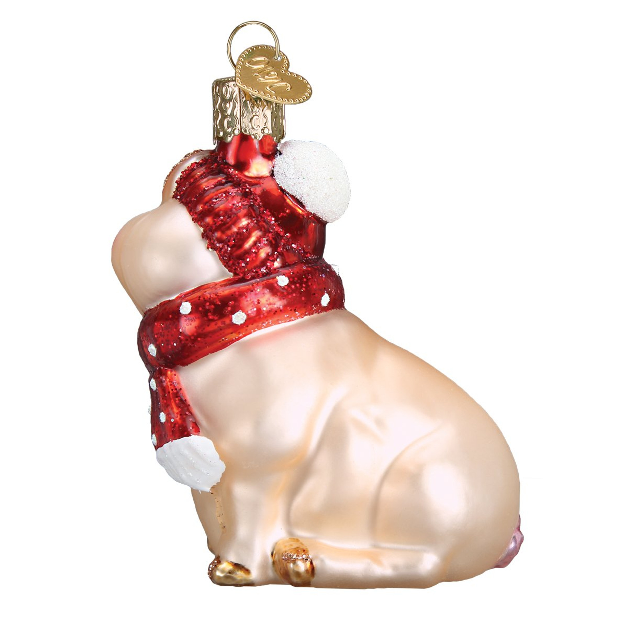 Old World Christmas Glass Blown Ornament, Snowy Pig (With OWC Gift Box)