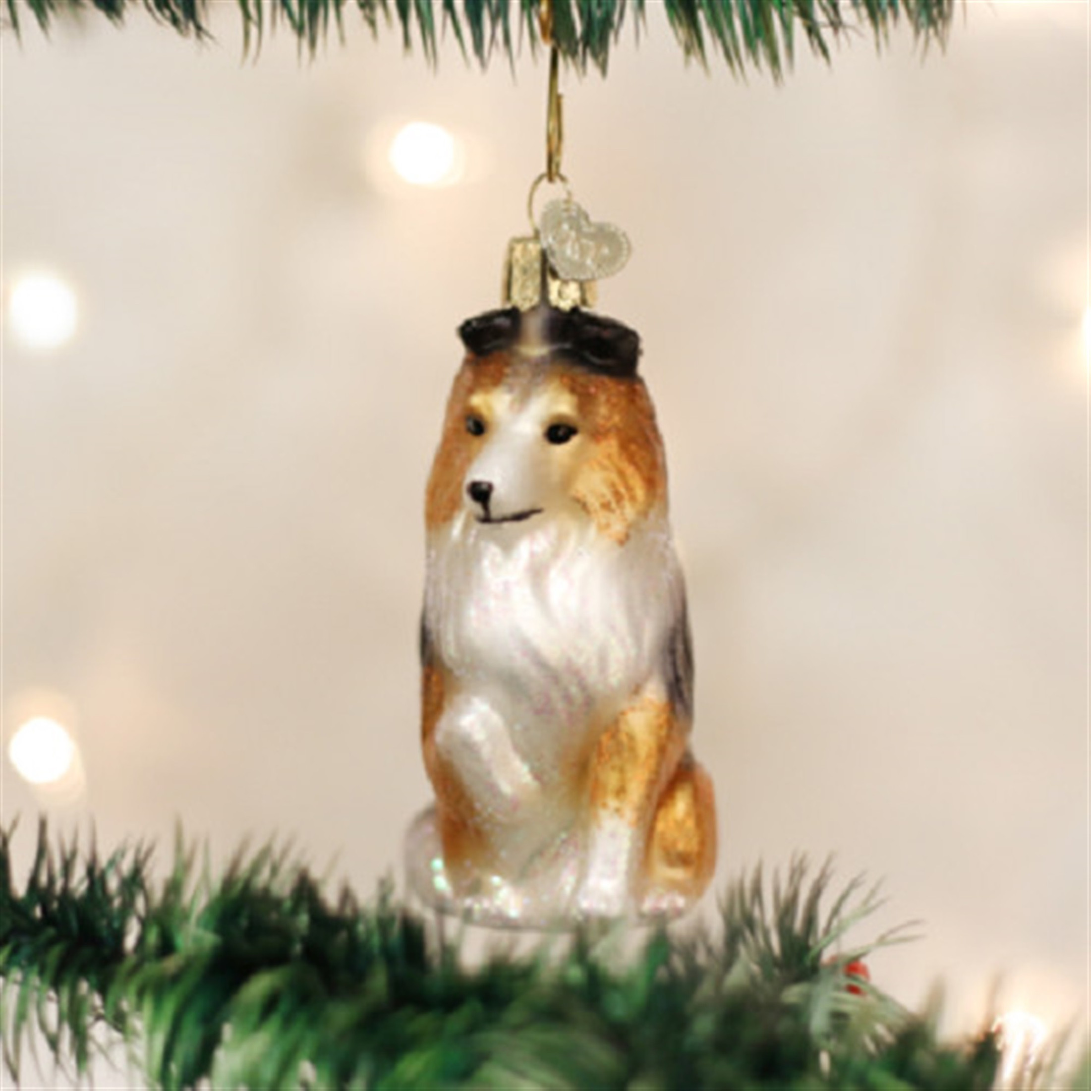 Old World Christmas Glass Blown Christmas Ornament, Sheltie Dog (With OWC Gift Box)