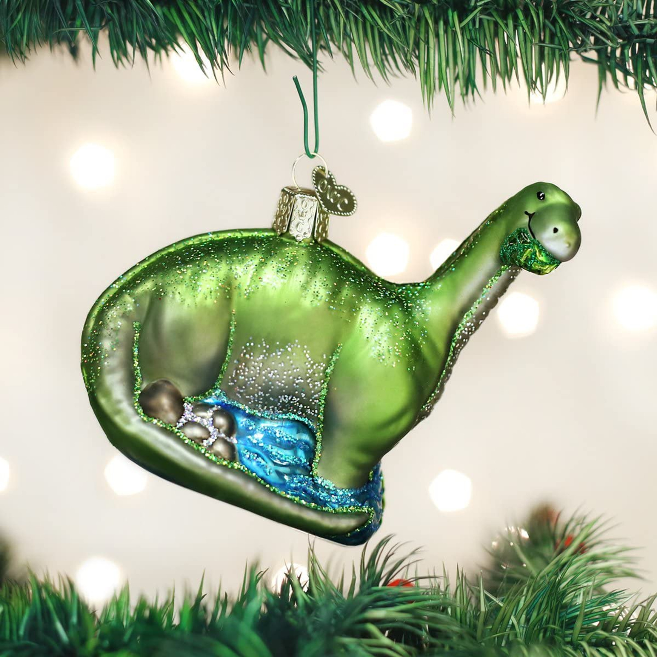 Old World Christmas Glass Blown Ornament, Brontosaurus (With OWC Gift Box)