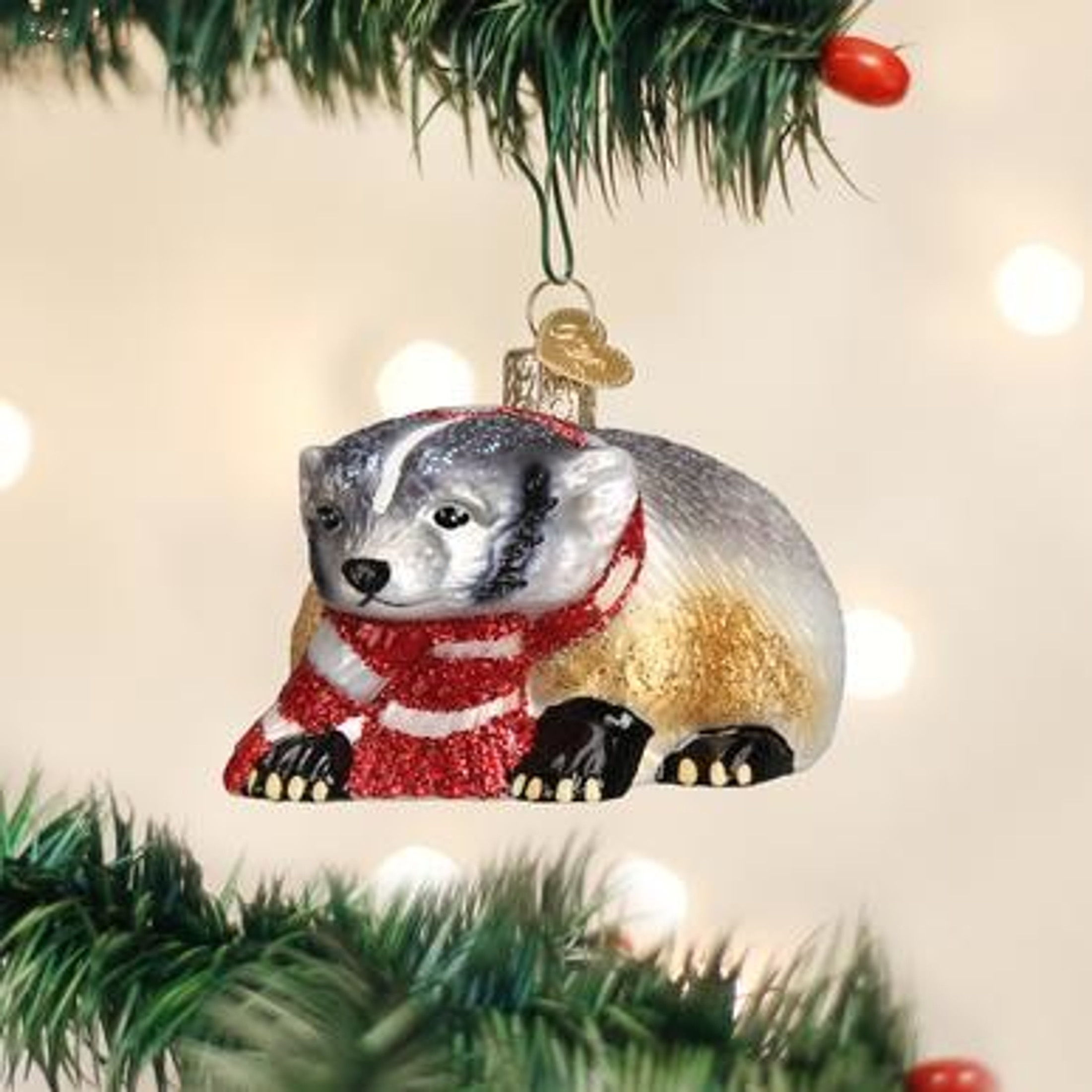 Old World Christmas Glass Blown Ornament, Badger (With OWC Gift Box)
