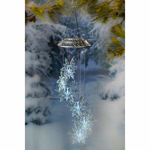 Evergreen Garden Beautiful Decorative Clear Snowflake White Light Solar Mobile