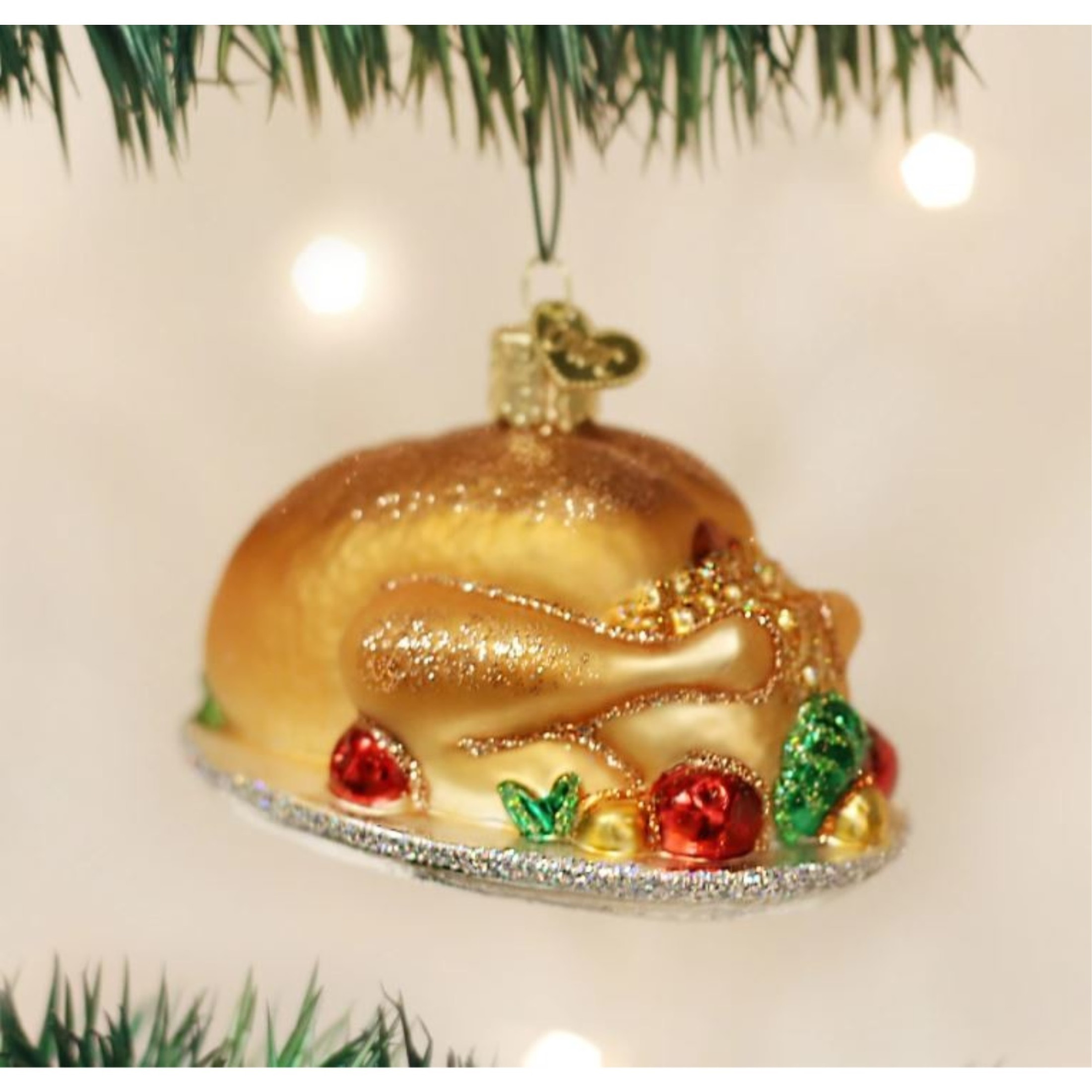 Old World Christmas Blown Glass Ornament for Christmas Tree, Turkey Platter