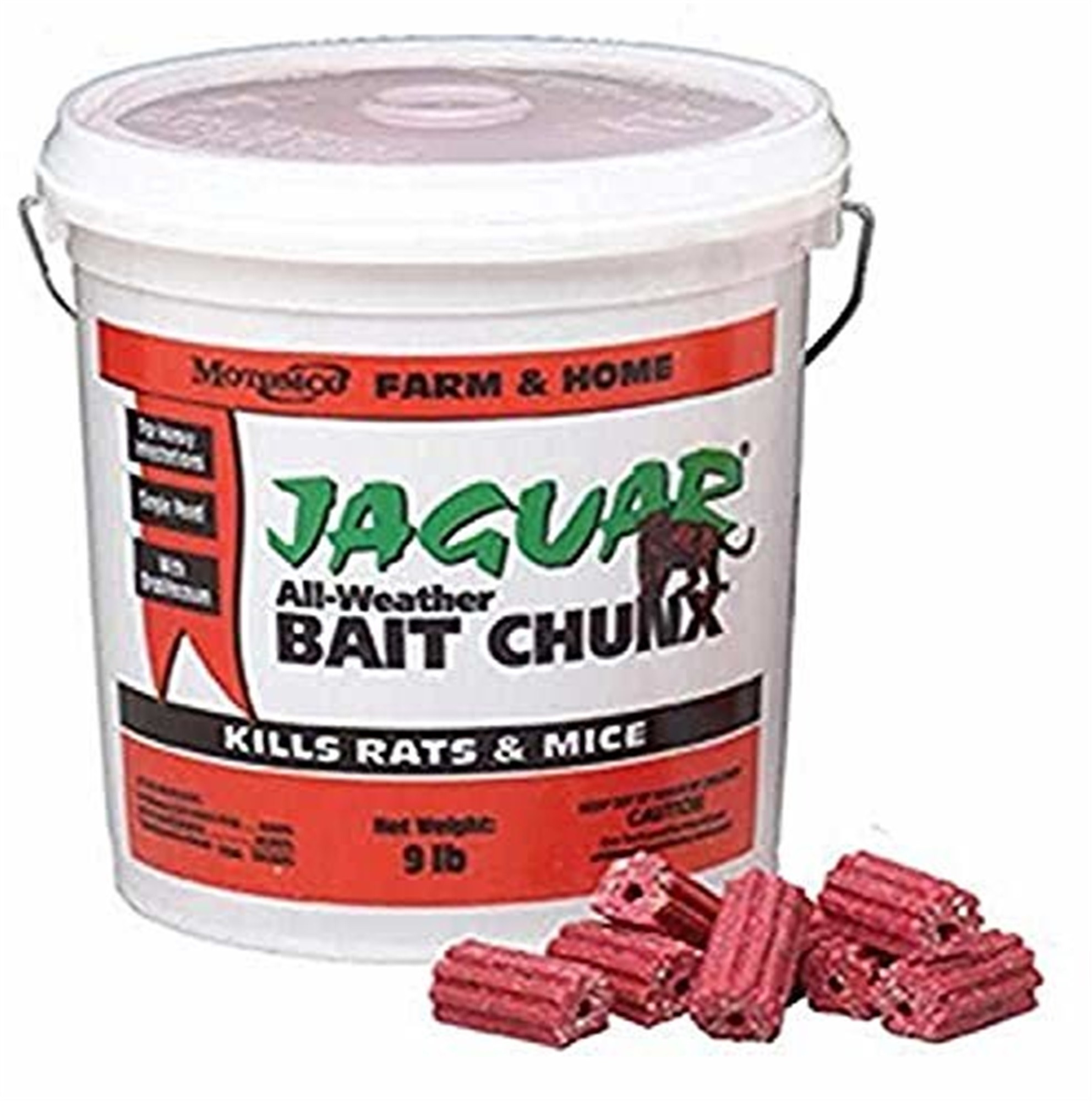 Motomco Jaguar All-Weather Bait Chunx, 9lbs – Controls Rats, Mice & Meadow Voles