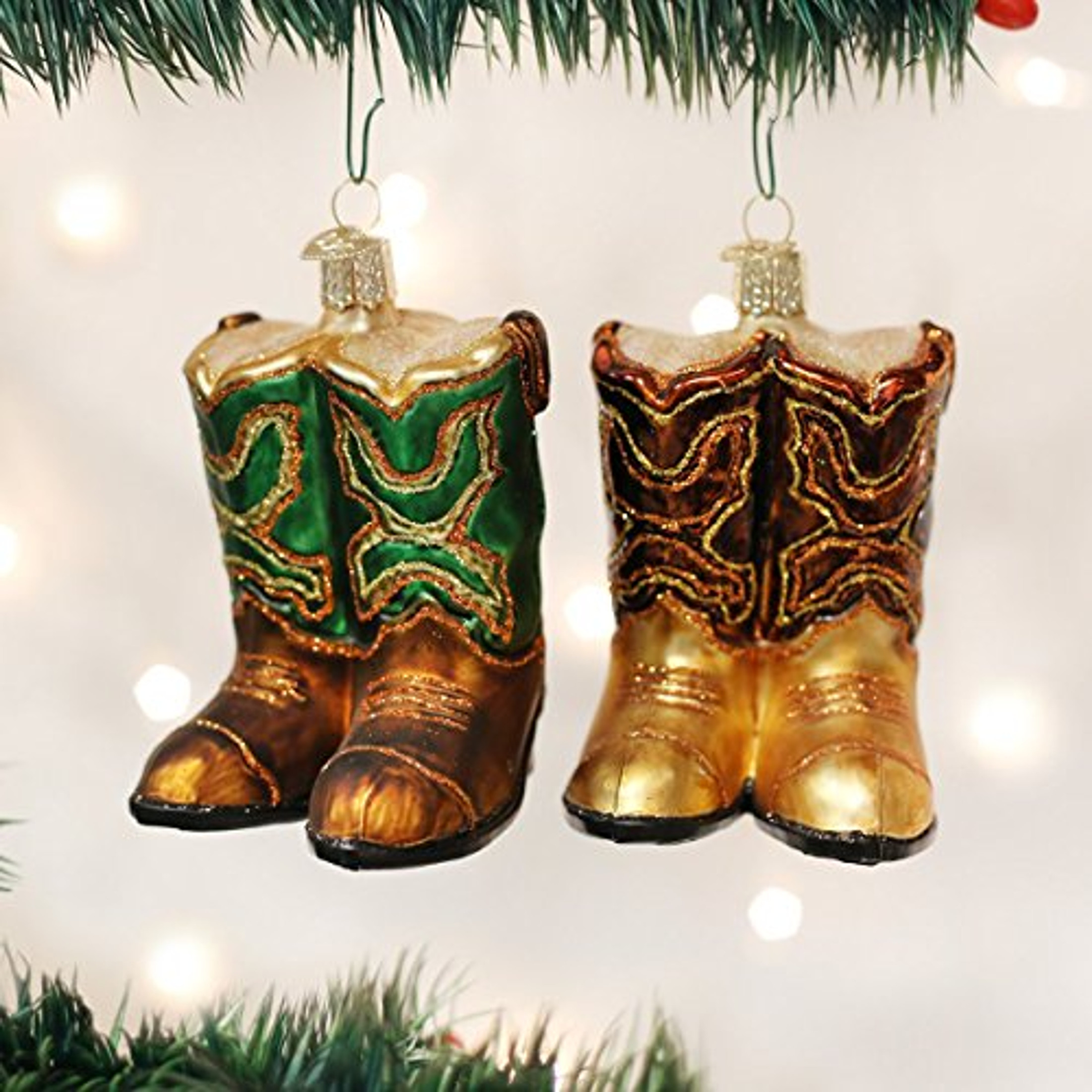 Old World Christmas Glass Blown Ornament, Pair of Cowboy Boots (With OWC Gift Box)