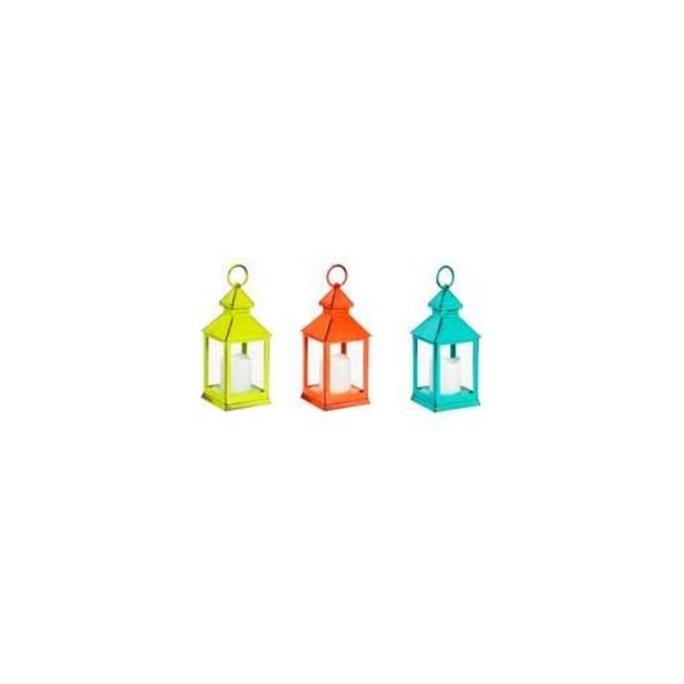Evergreen Garden Green, Aqua, and Orange Metal and Plastic Outdoor Lanterns with LED Candles, Set of 3