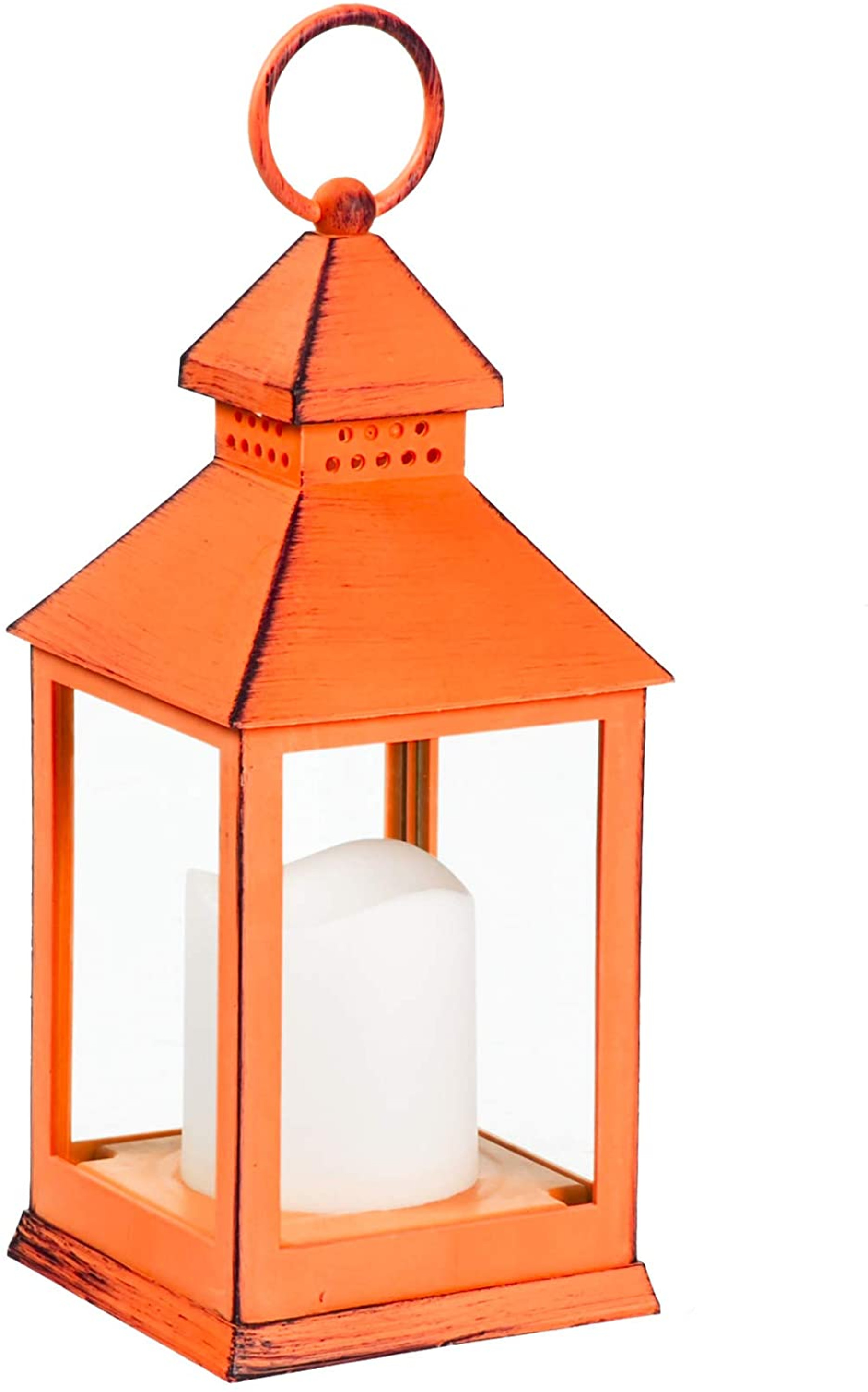 Evergreen Garden Green, Aqua, and Orange Metal and Plastic Outdoor Lanterns with LED Candles, Set of 3