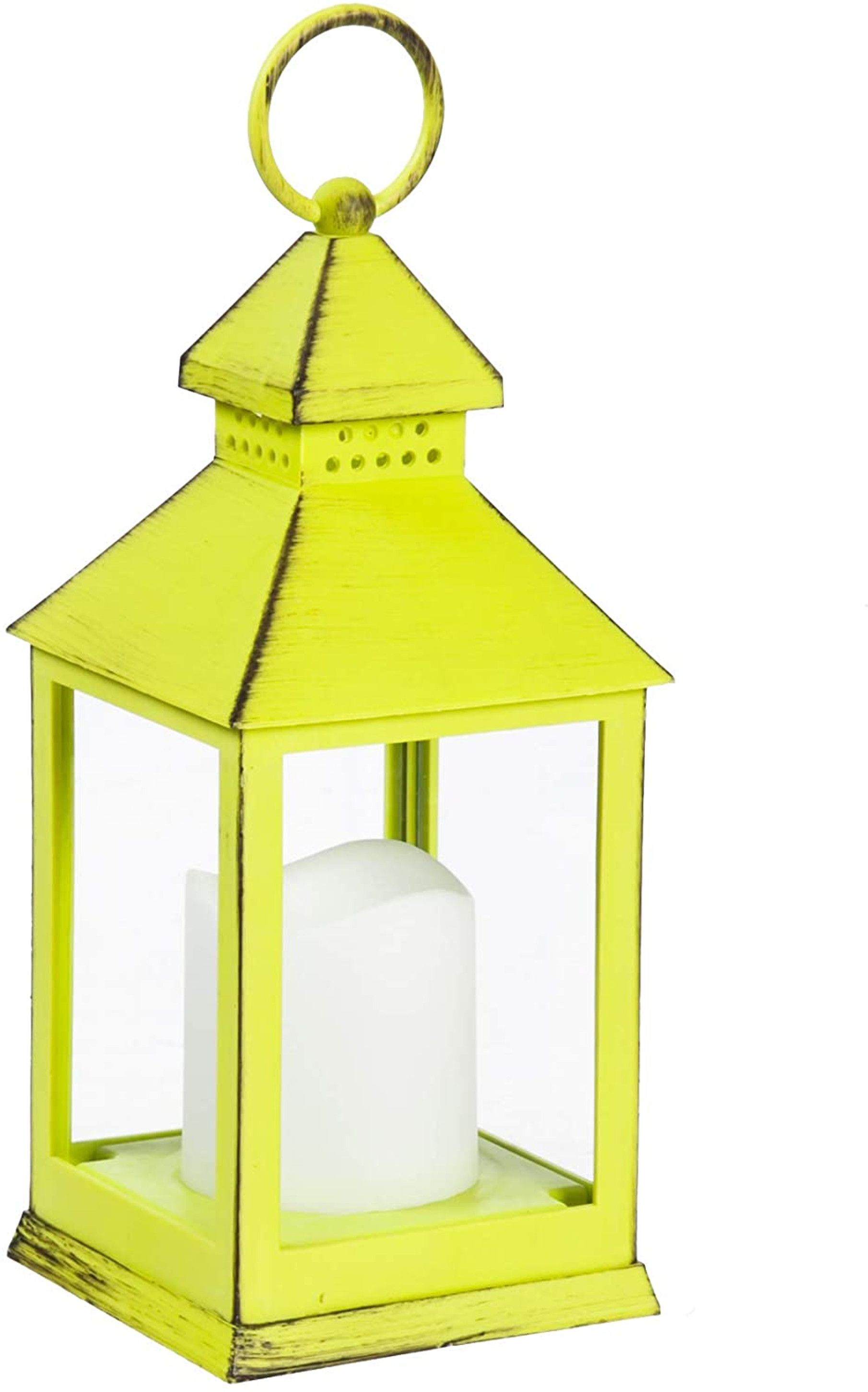 Evergreen Garden Green, Aqua, and Orange Metal and Plastic Outdoor Lanterns with LED Candles, Set of 3