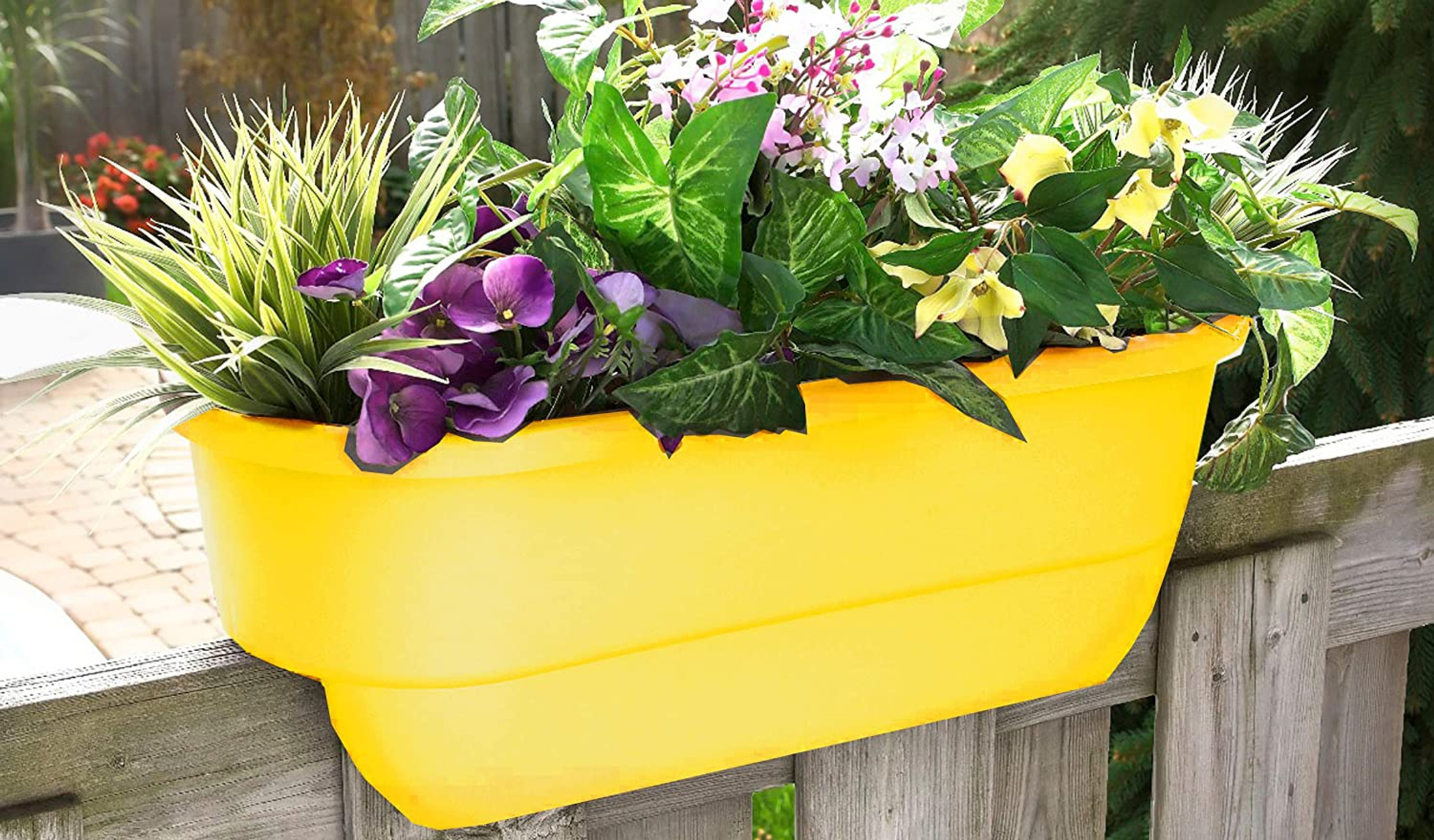 Apollo Exports International AP-5720/YE/2, Yellow, 4" Dual Deck Railer Planter, (Set of 2)