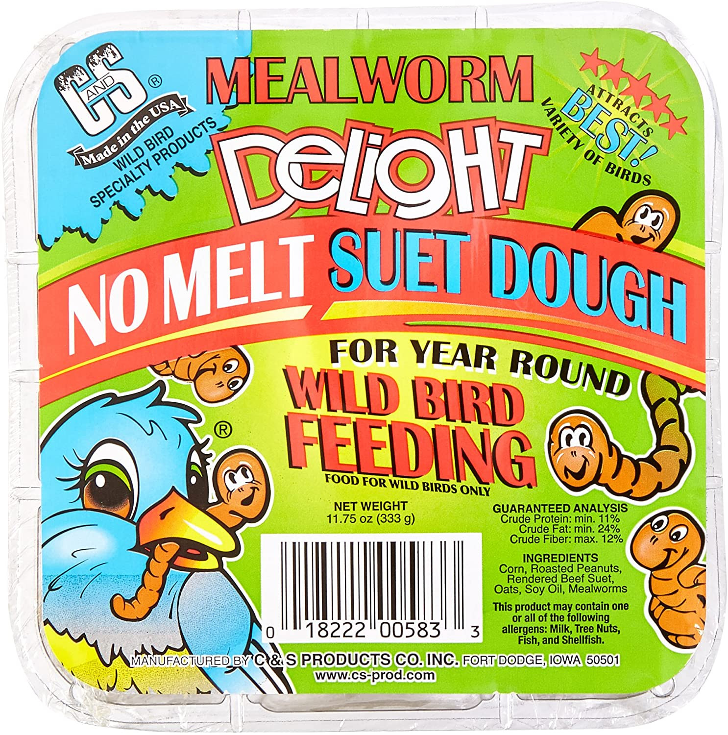 C & S (#12583) Mealworm Delight No Melt Suet Dough, 11.75 oz (12 Pack)
