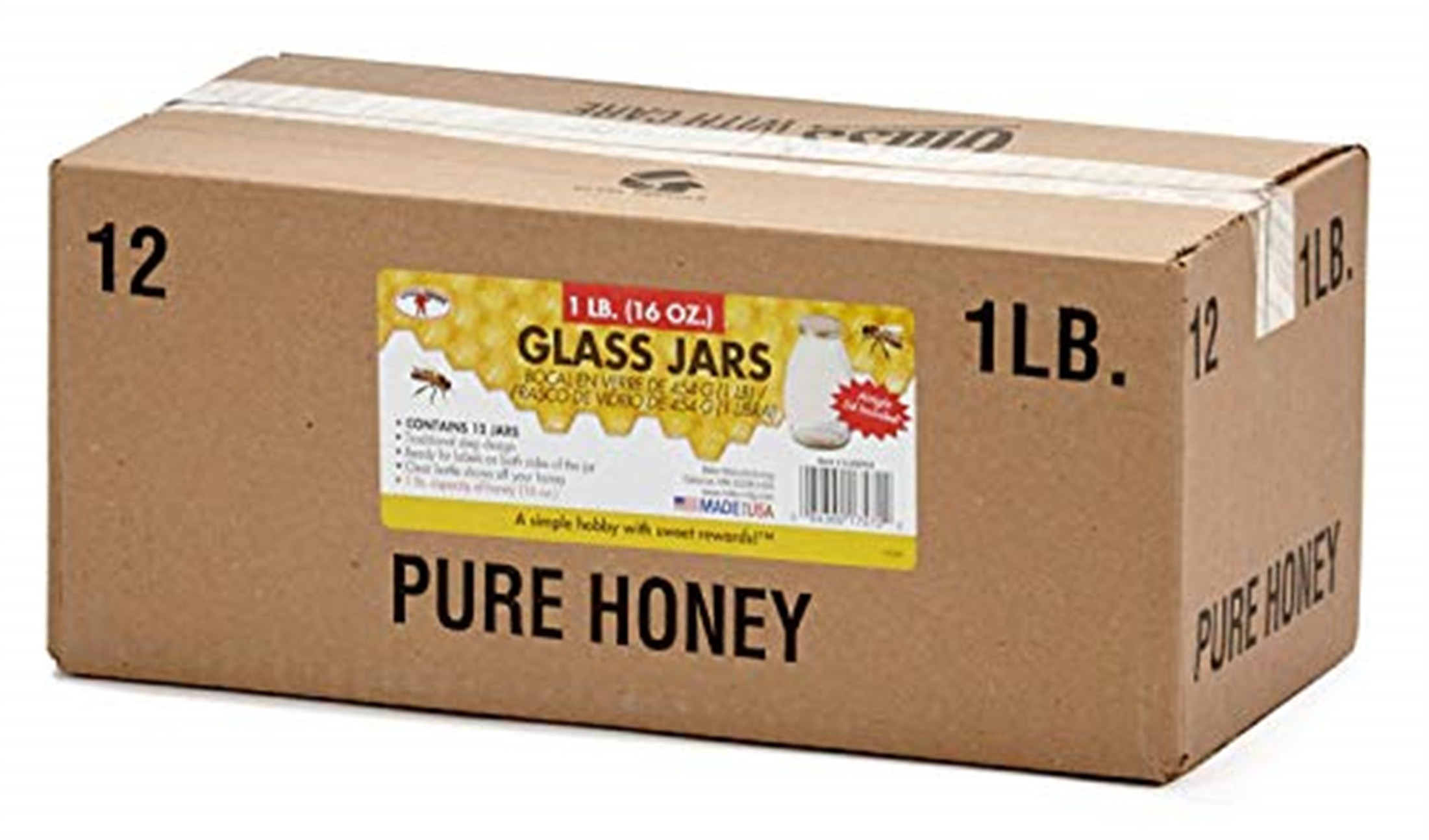 Little Giant Glass Skep Jar Honey Jar with Airtight Lid, 16 Ounce (12 Pack)