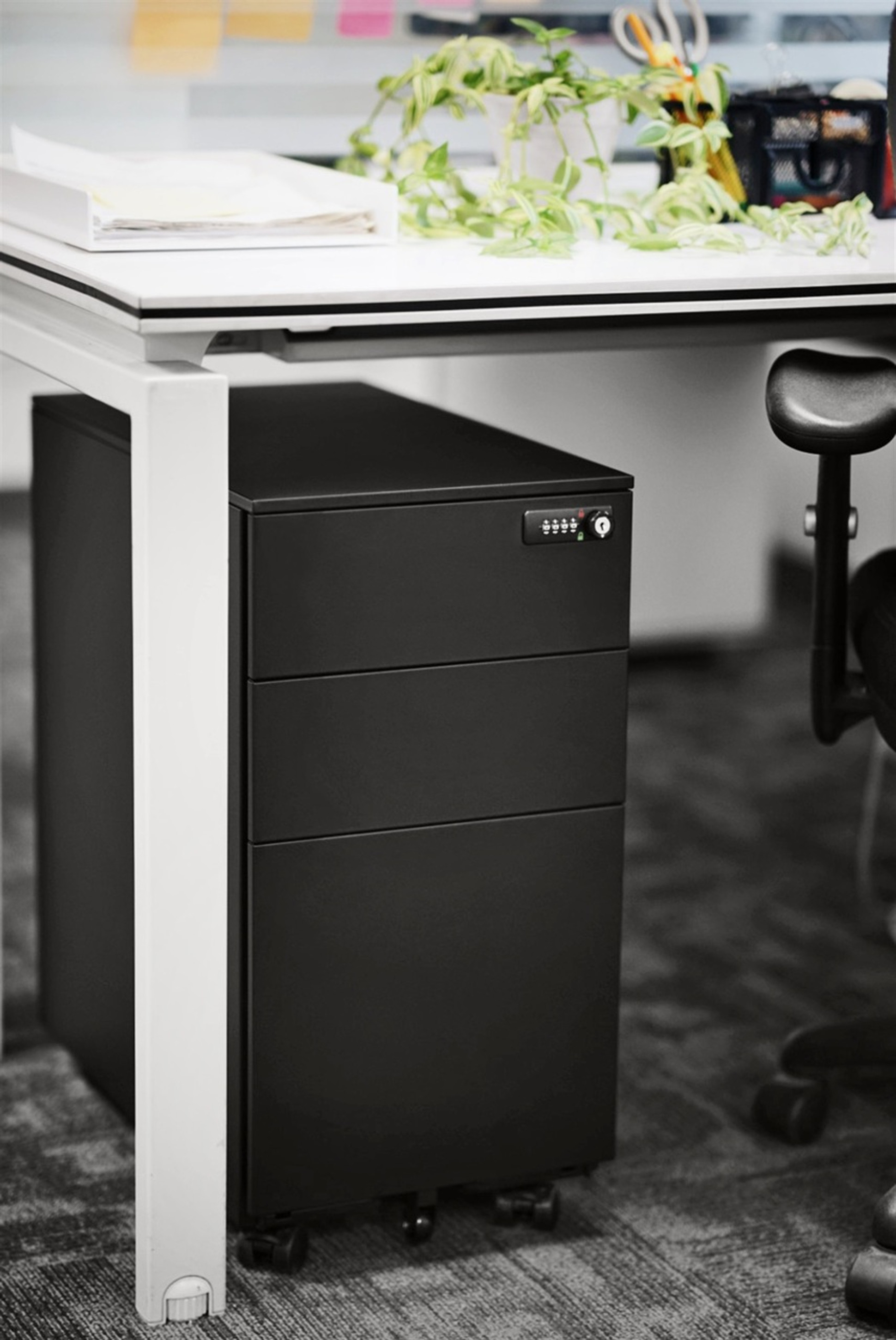 Home Office Steel Under Desk 3 Drawer File Cabinet, Assembled, Black
