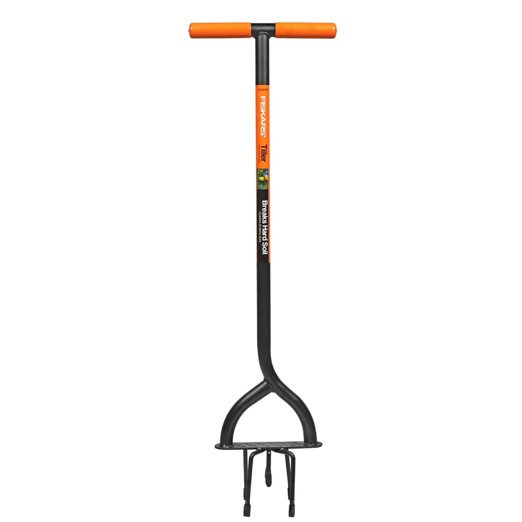 Fiskars Manual Long-handled Steel Six-Tined Garden Tiller, 40"