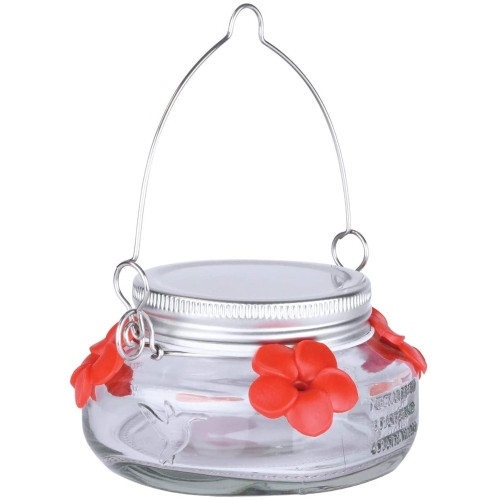 Nature’s Way Glass Mason Jar Hummingbird Feeder — 4 Feeding Ports — Easy Fill & Clean, 6 oz