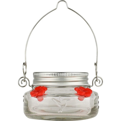 Nature’s Way Glass Mason Jar Hummingbird Feeder — 4 Feeding Ports — Easy Fill & Clean, 6 oz
