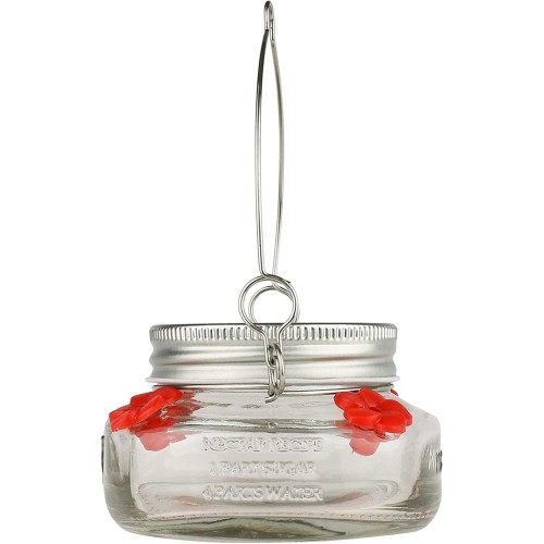 Nature’s Way Glass Mason Jar Hummingbird Feeder — 4 Feeding Ports — Easy Fill & Clean, 6 oz