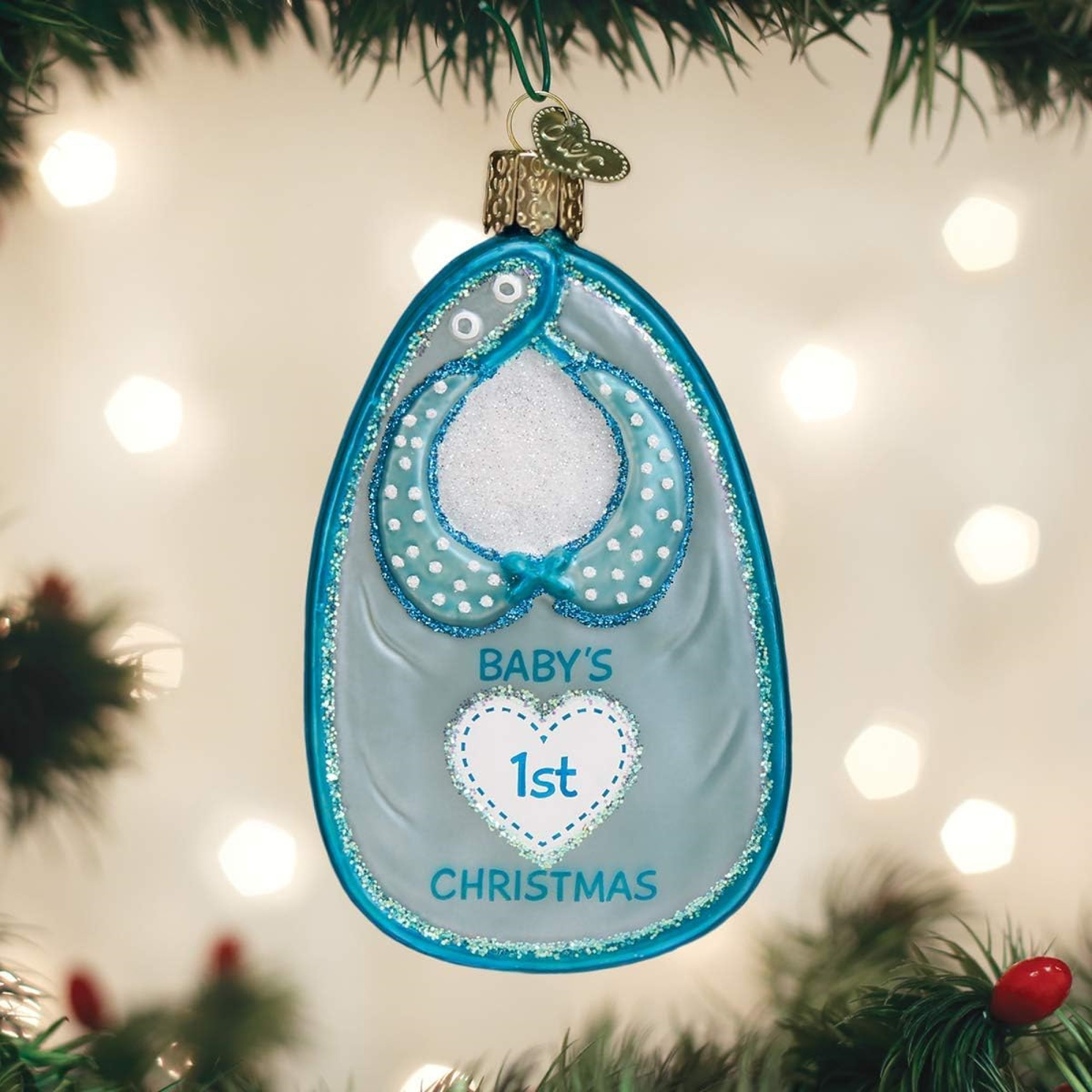 Old World Christmas Blown Glass Ornament for Christmas Tree, Blue Baby Bib