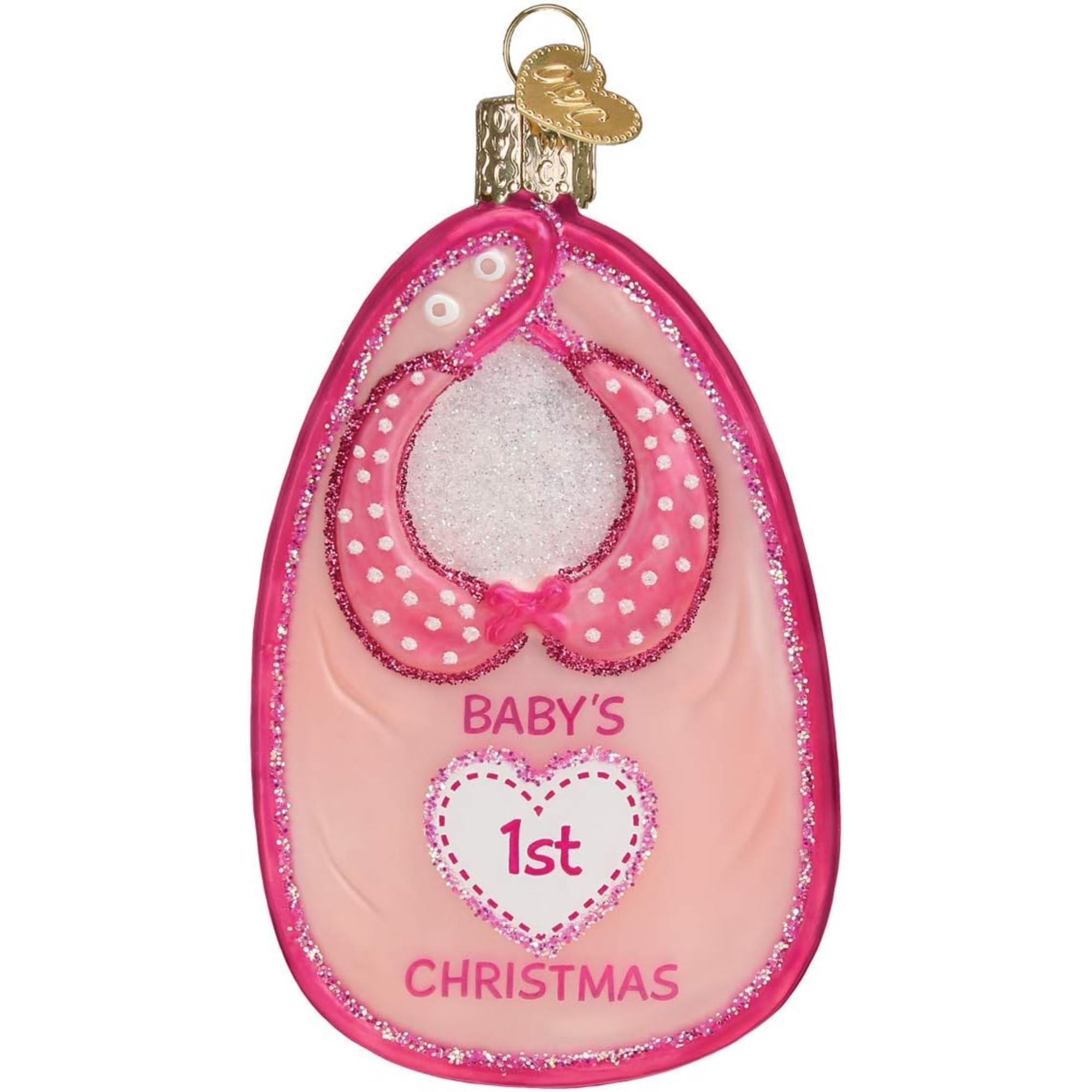 Old World Christmas Blown Glass Ornament for Christmas Tree, Pink Baby Bib