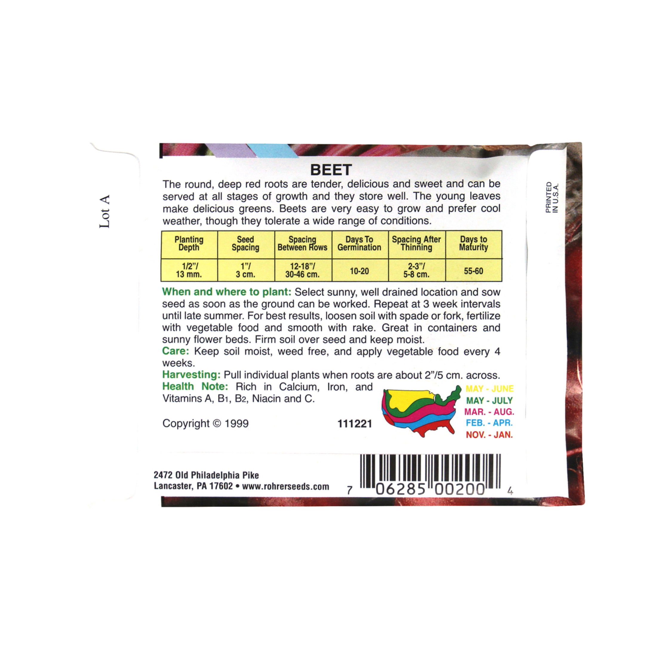 Rohrer Seeds Beet, Detroit Dark Red Heirloom, 5g, Approx 350 Seeds/Packet