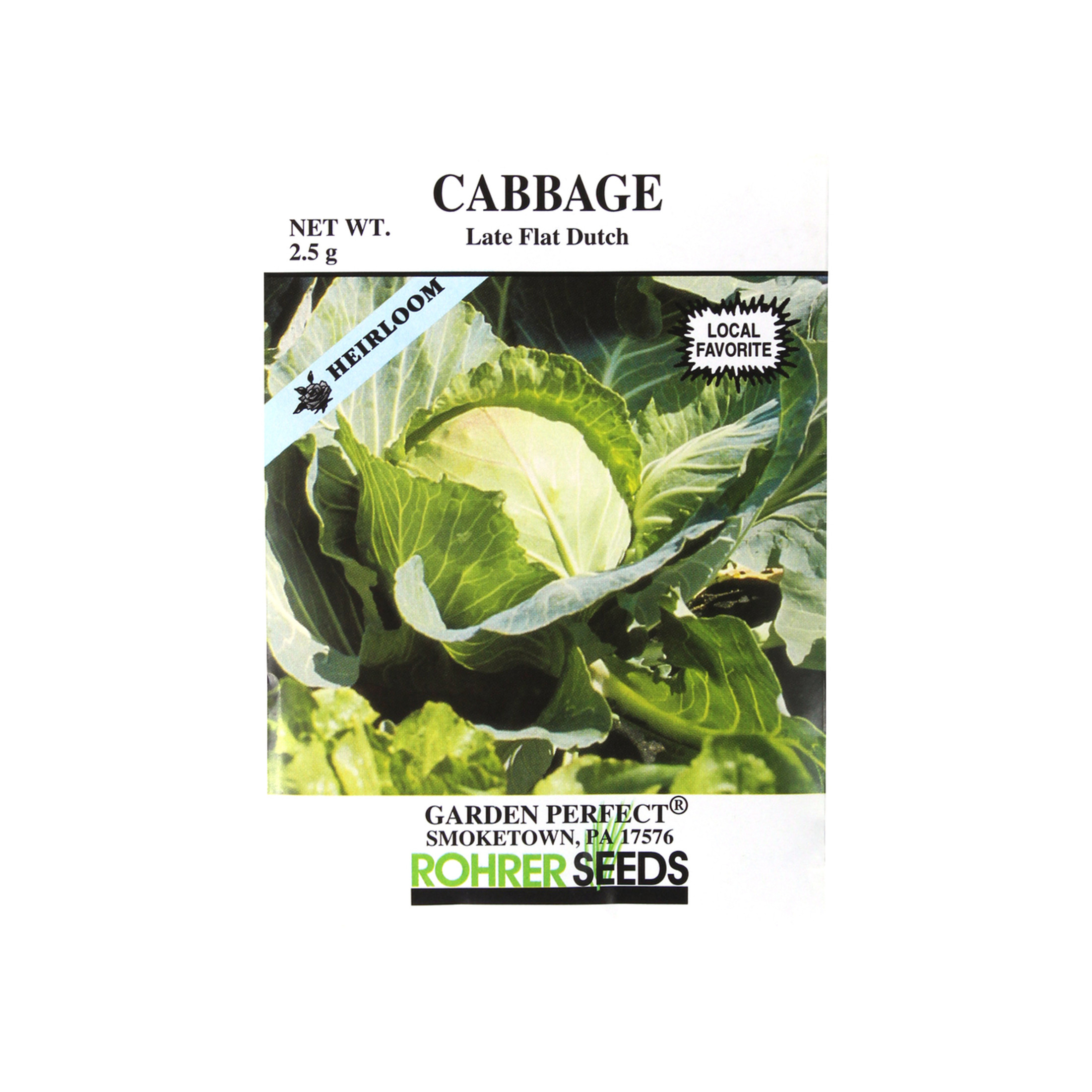 Rohrer Seeds Cabbage, Late Flat Dutch Heirloom, 2.5g, Approx 600 Seeds/Packet