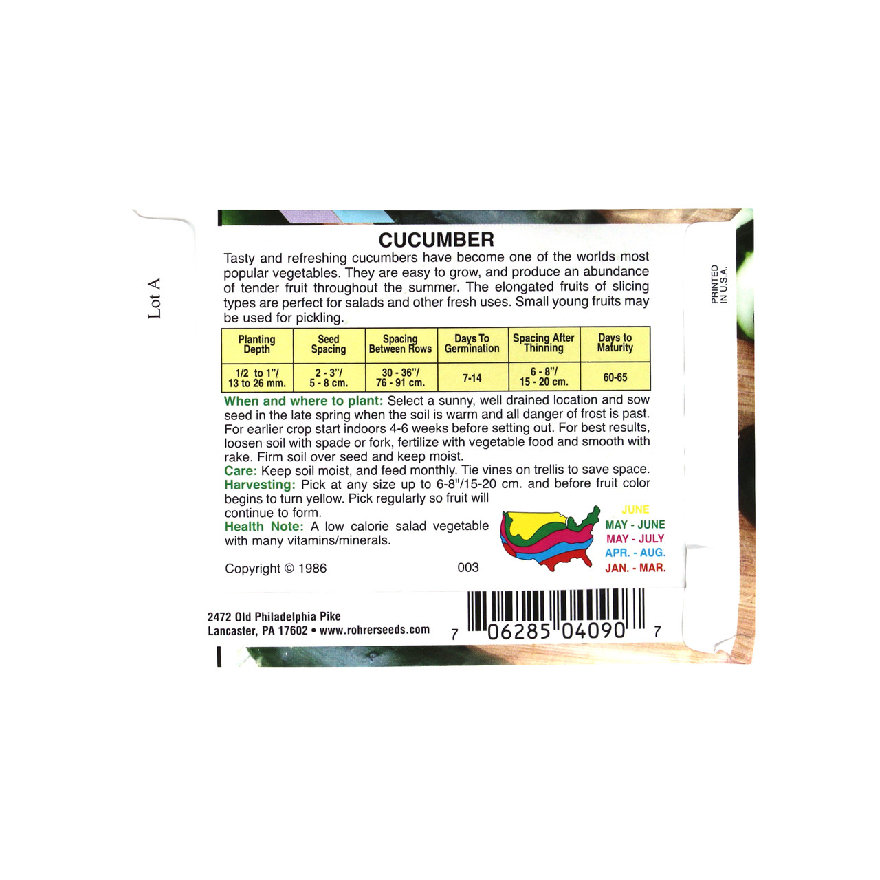 Rohrer Seeds Cucumber, Straight 8 Heirloom, 2.5g, Approx 100 Seeds/Packet