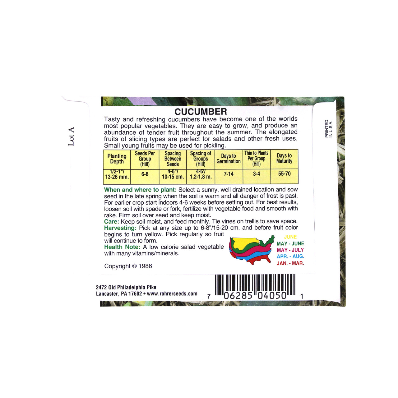 Rohrer Seeds Cucumber, Spacemaster, 2.5g, Approx 100 Seeds/Packet