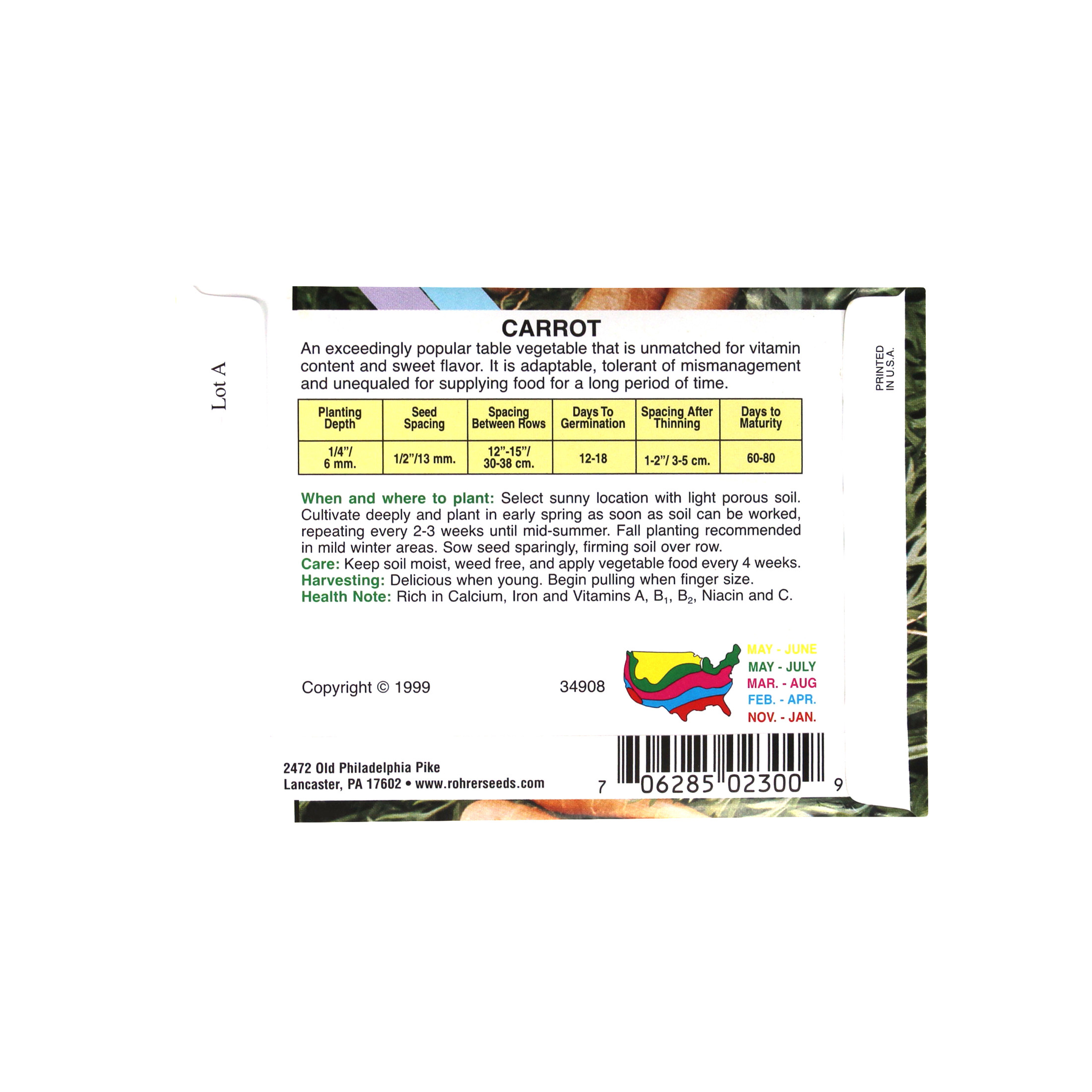 Rohrer Seeds Carrot, Danvers Half Long Heirloom, 3.5g, Approx 1000 Seeds/Packet