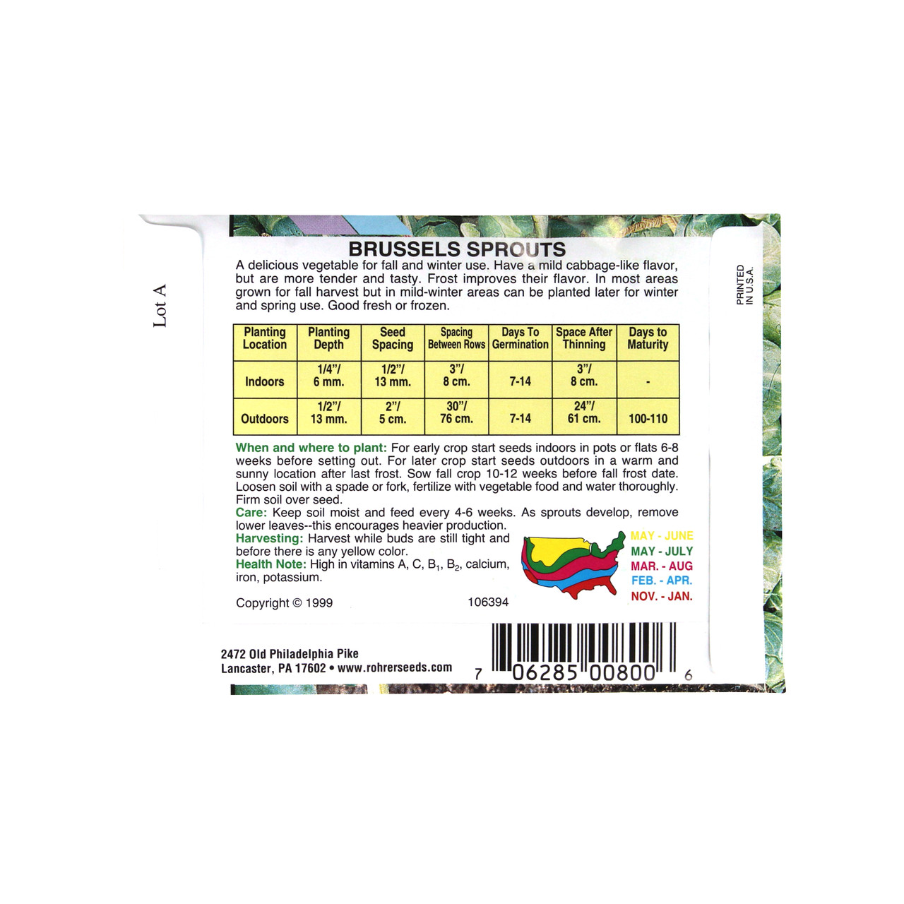 Rohrer Seeds Brussels Sprouts, Long Island Improved Heirloom, 2g, Approx 400 Seeds/Packet