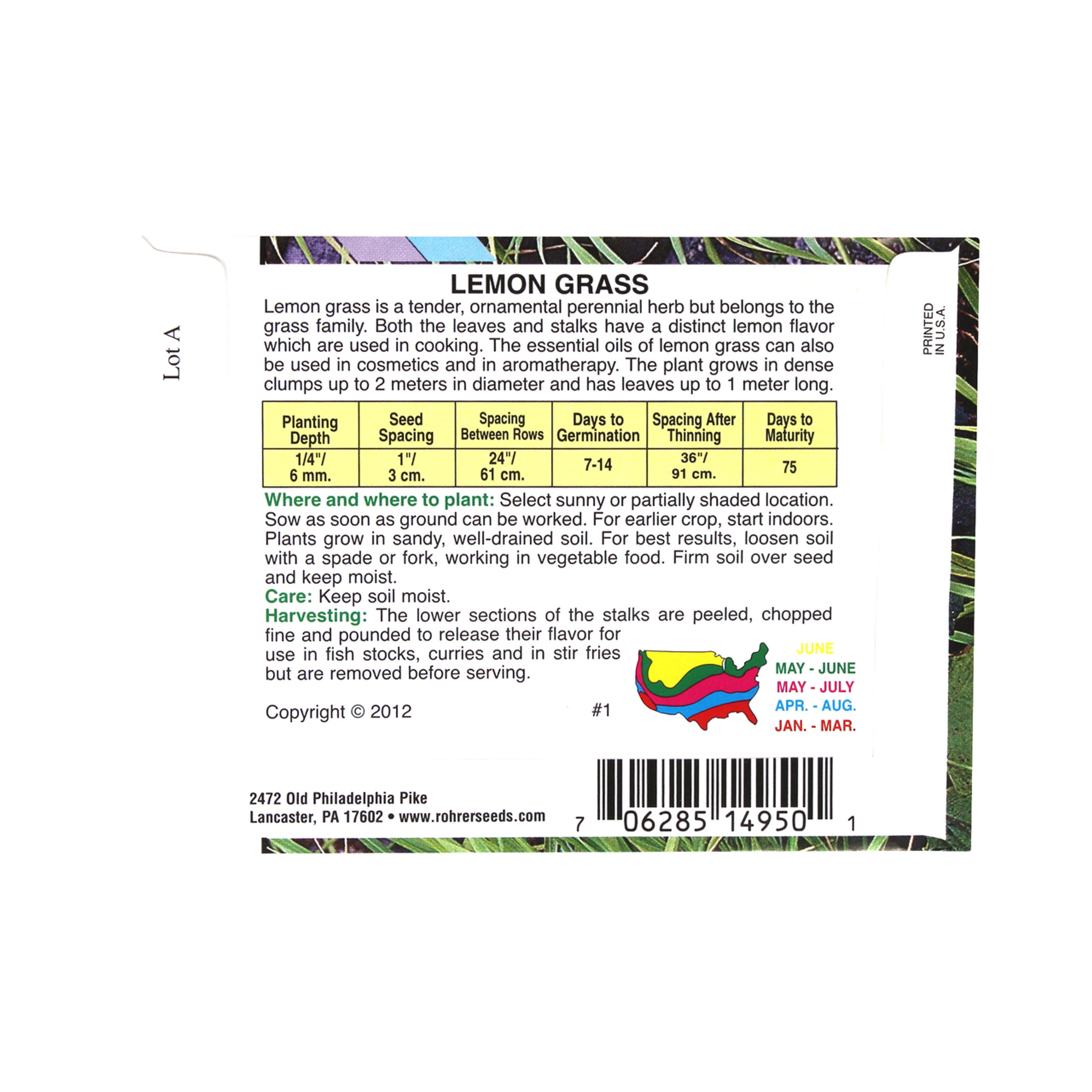 Rohrer Seeds Lemon Grass Herb