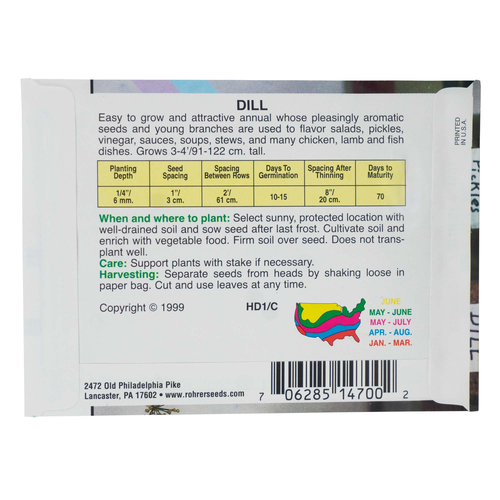 Rohrer Seeds Non-GMO Heirloom Herb Dill Bouquet, 1.5 Gram Packet