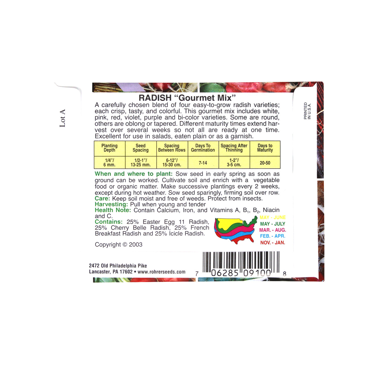 Rohrer Seeds Gourmet Radish Mixture, 3.5g, Approx 300 Seeds/Packet