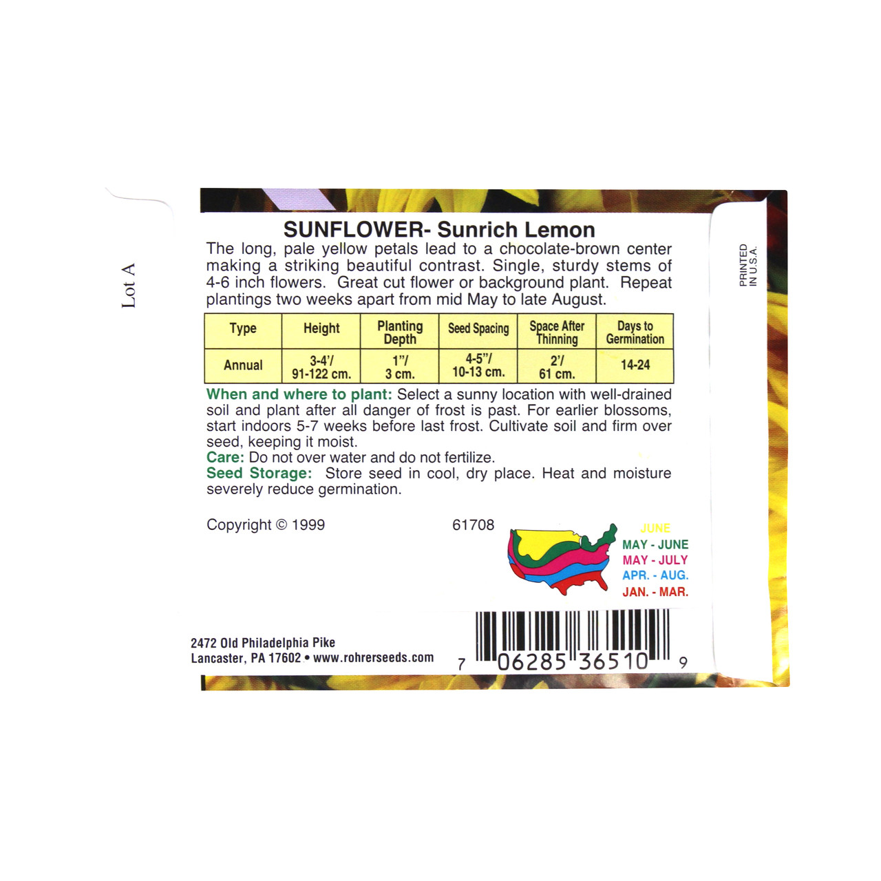 Rohrer Seeds Sunrich Lemon Hybrid 2' Cut Flower Sunflower