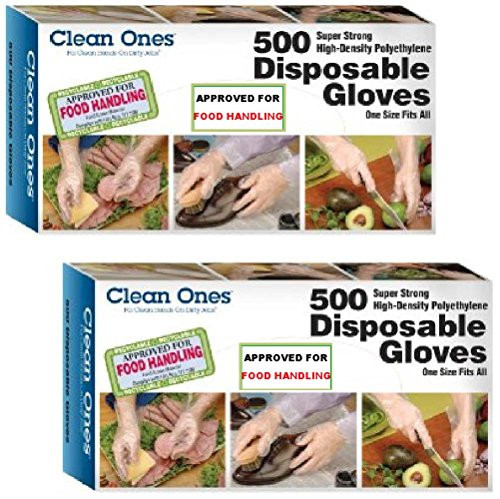 Clean Ones 1000-Count Disposable Food-Safe Poly Gloves, One Size
