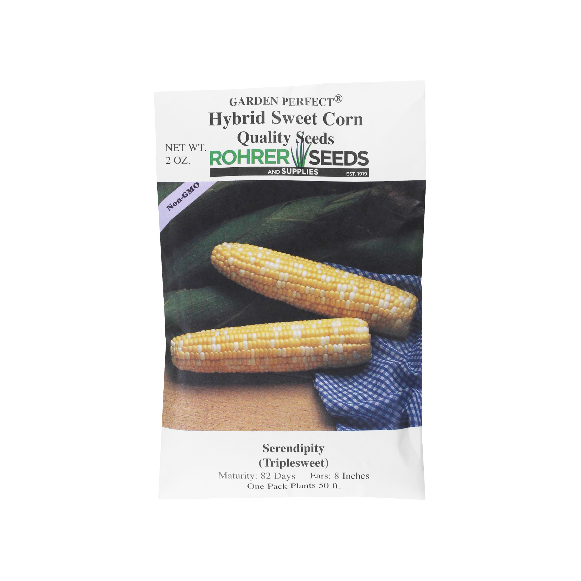 Rohrer Seeds Serendipity (Triplesweet) Hybrid Sweet Corn, 2oz Packet, Plants 50ft