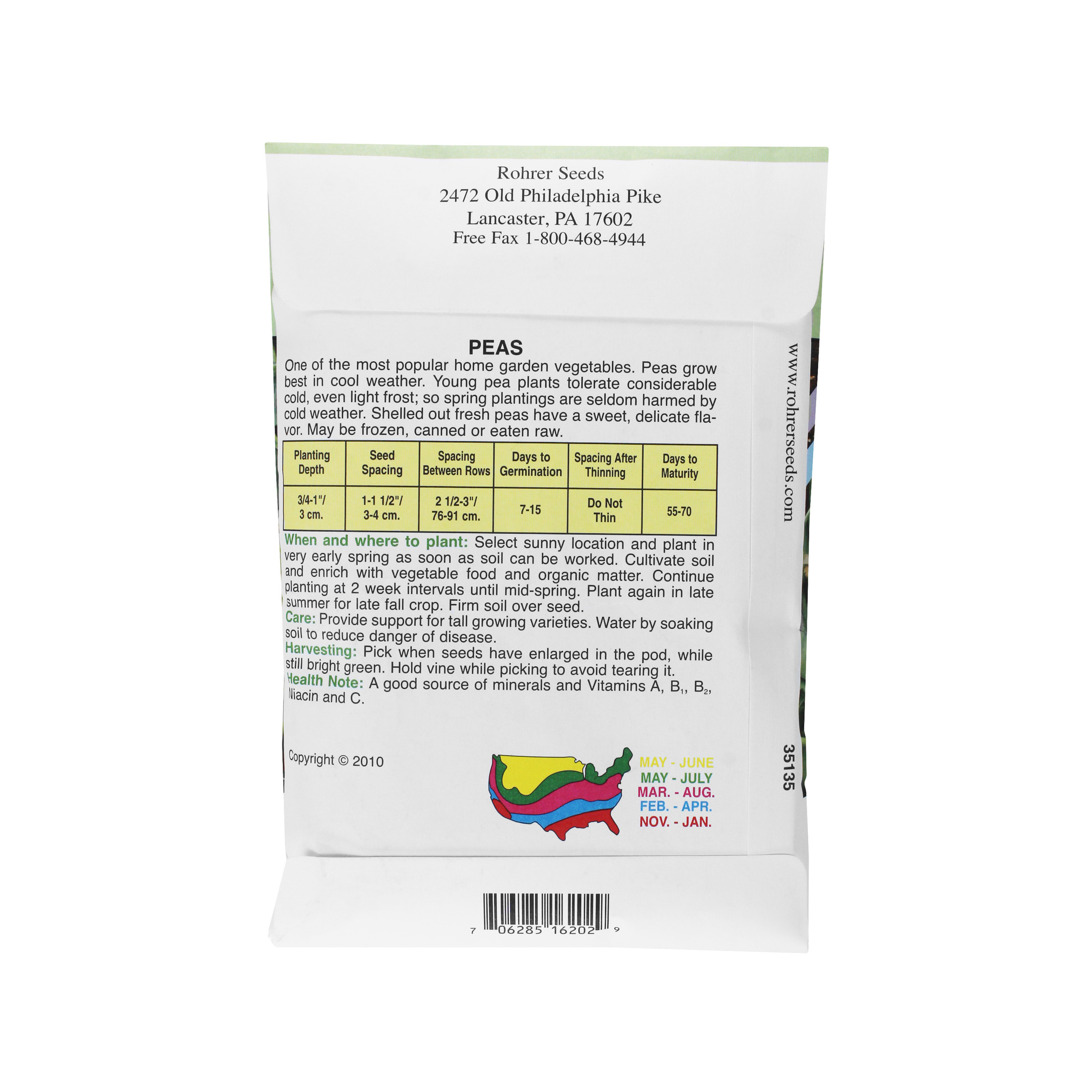 Rohrer Seeds Early Frost Peas Value Pack, 0.5lb Packet, Plants 50ft