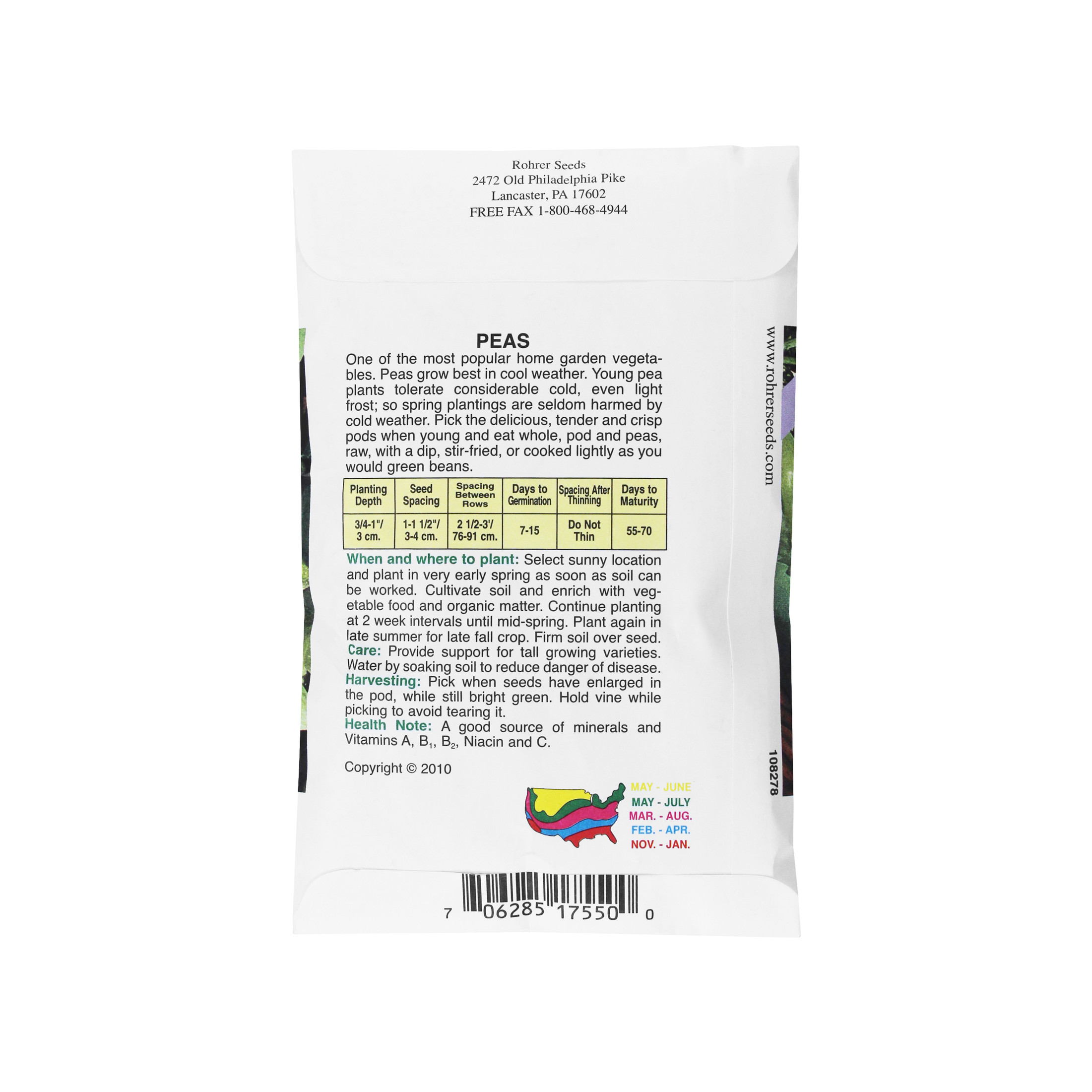 Rohrer Seeds Sugar Snap Peas, Sugar Sprint (Stringless), 2oz Packet, Plants 12ft